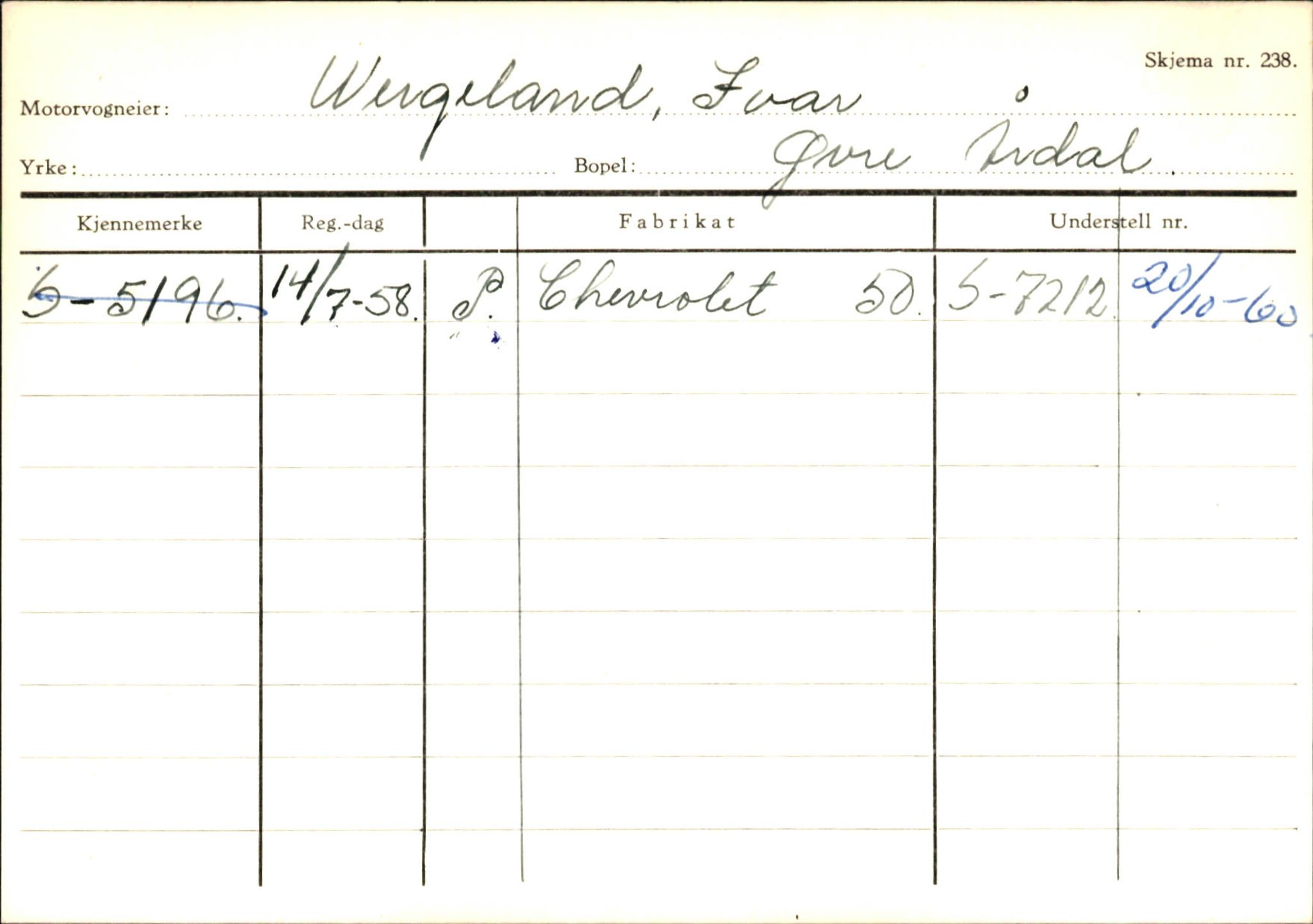 Statens vegvesen, Sogn og Fjordane vegkontor, SAB/A-5301/4/F/L0146: Registerkort Årdal R-Å samt diverse kort, 1945-1975, p. 1308