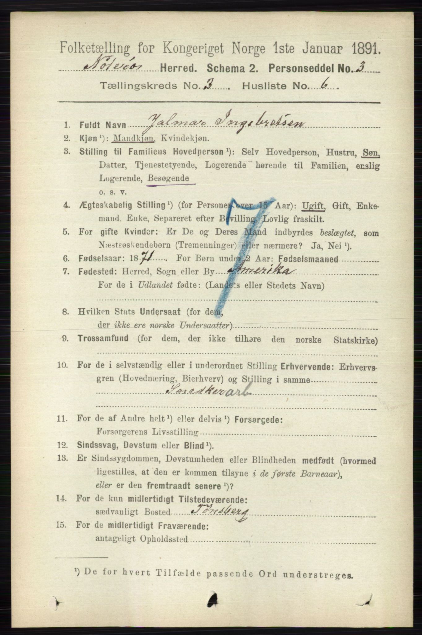 RA, 1891 census for 0722 Nøtterøy, 1891, p. 1566