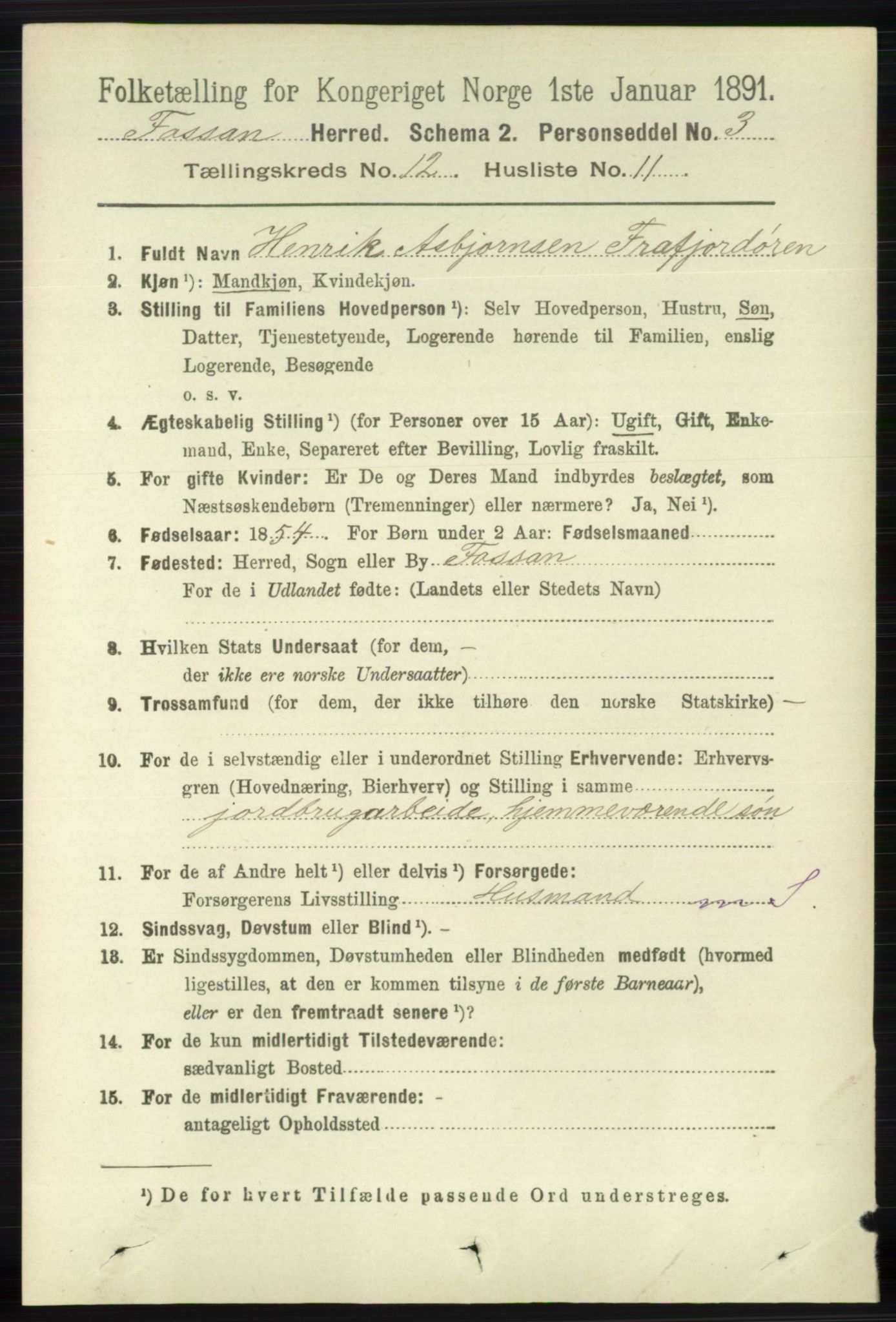 RA, 1891 census for 1129 Forsand, 1891, p. 2015