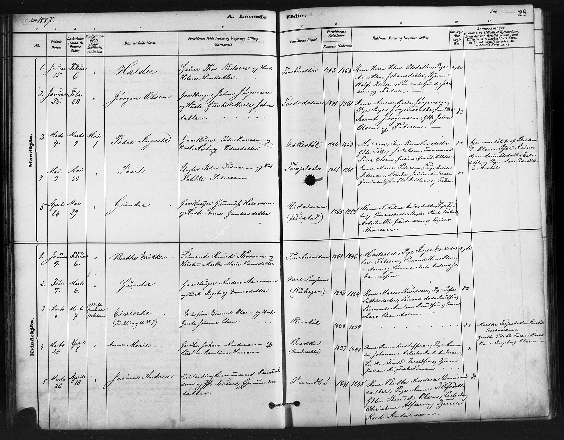 Austre Moland sokneprestkontor, SAK/1111-0001/F/Fb/Fba/L0003: Parish register (copy) no. B 3, 1879-1914, p. 28