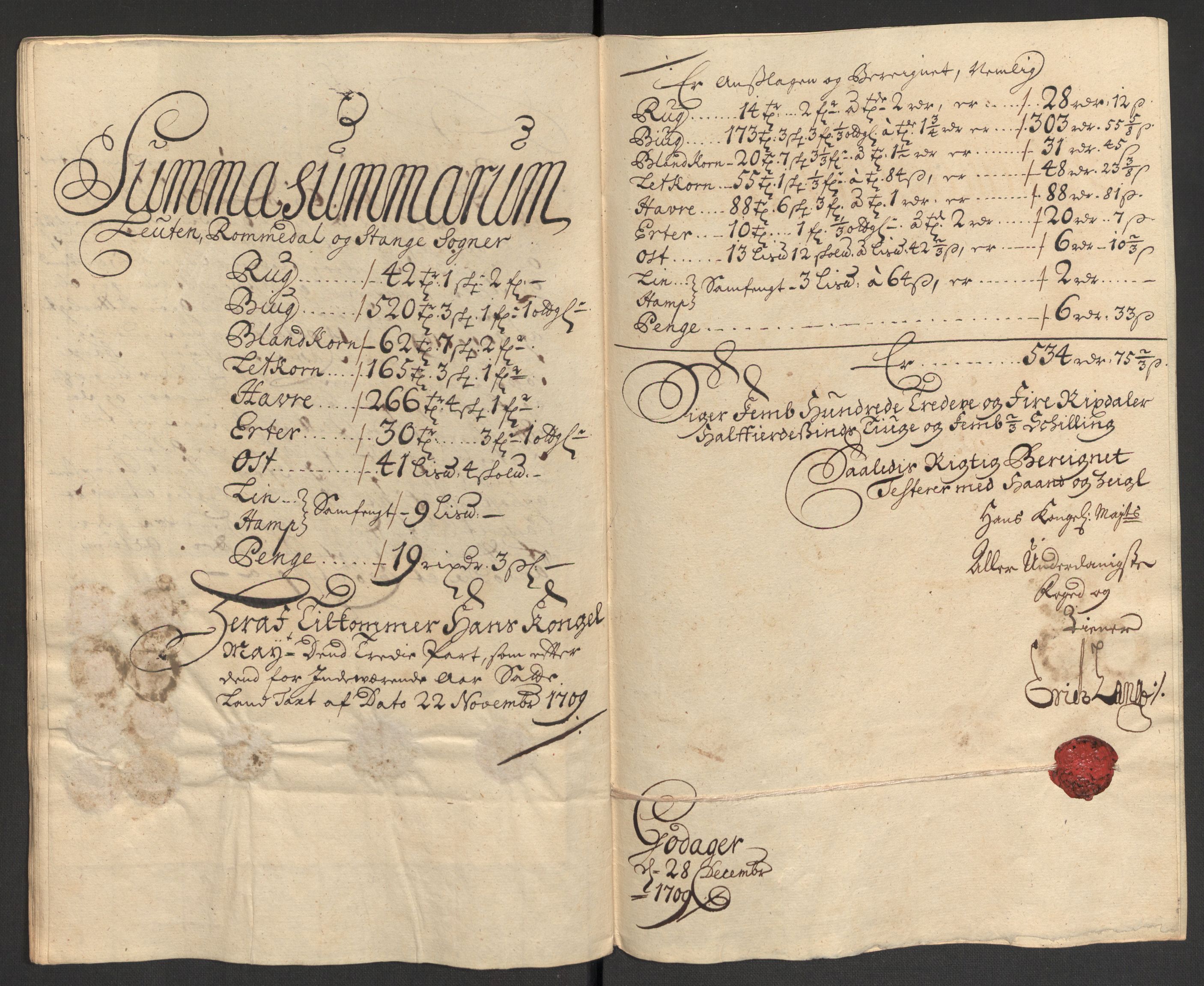 Rentekammeret inntil 1814, Reviderte regnskaper, Fogderegnskap, AV/RA-EA-4092/R16/L1045: Fogderegnskap Hedmark, 1709, p. 61