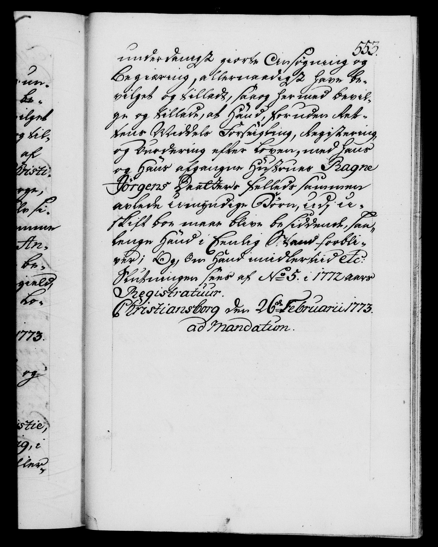 Danske Kanselli 1572-1799, RA/EA-3023/F/Fc/Fca/Fcaa/L0045: Norske registre "Norske eller 3. dept.s åpne brev, 1771-1773, p. 553a