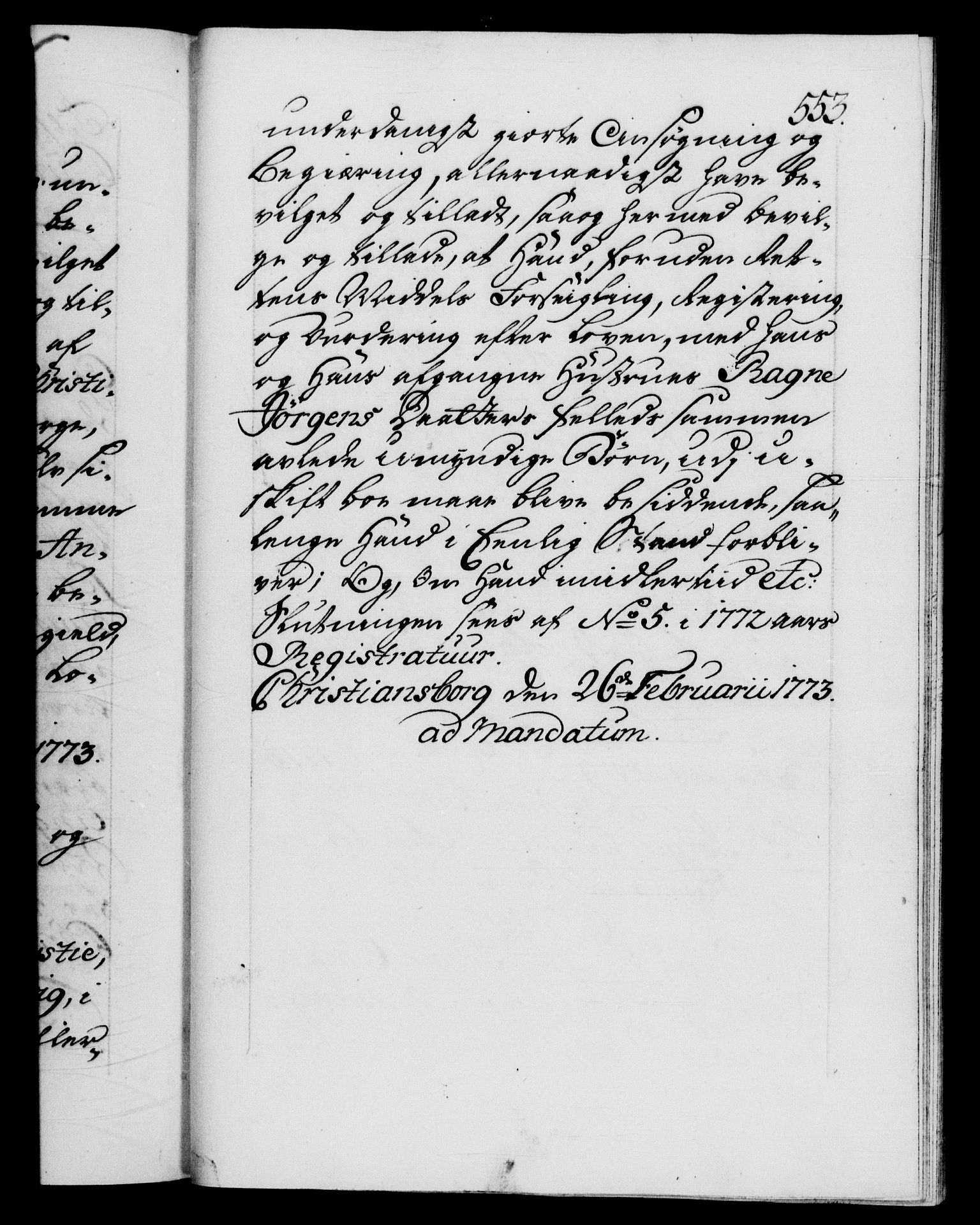 Danske Kanselli 1572-1799, AV/RA-EA-3023/F/Fc/Fca/Fcaa/L0045: Norske registre "Norske eller 3. dept.s åpne brev, 1771-1773, p. 553a