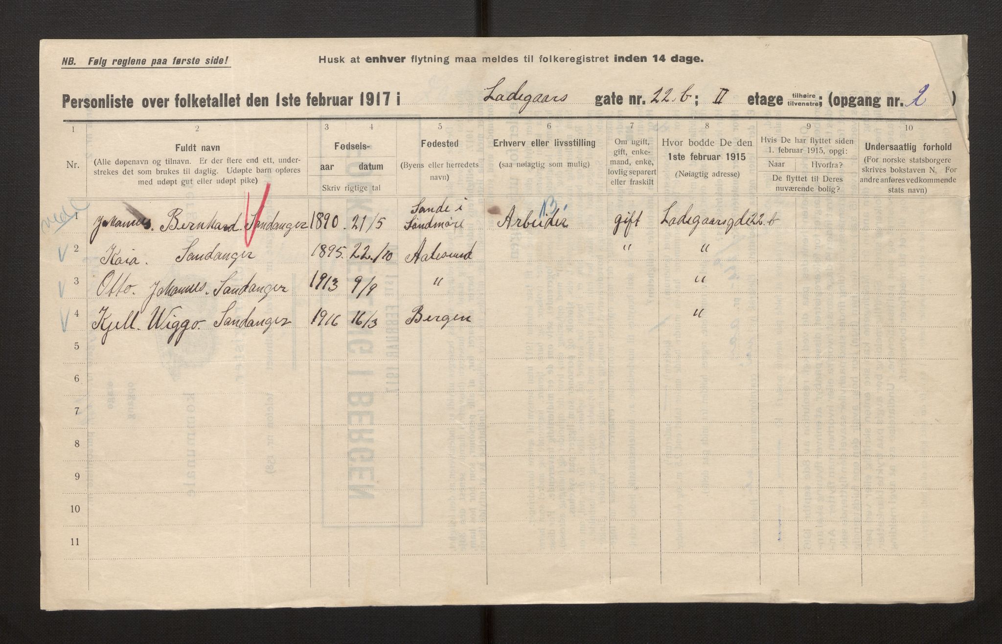 SAB, Municipal Census 1917 for Bergen, 1917, p. 20508