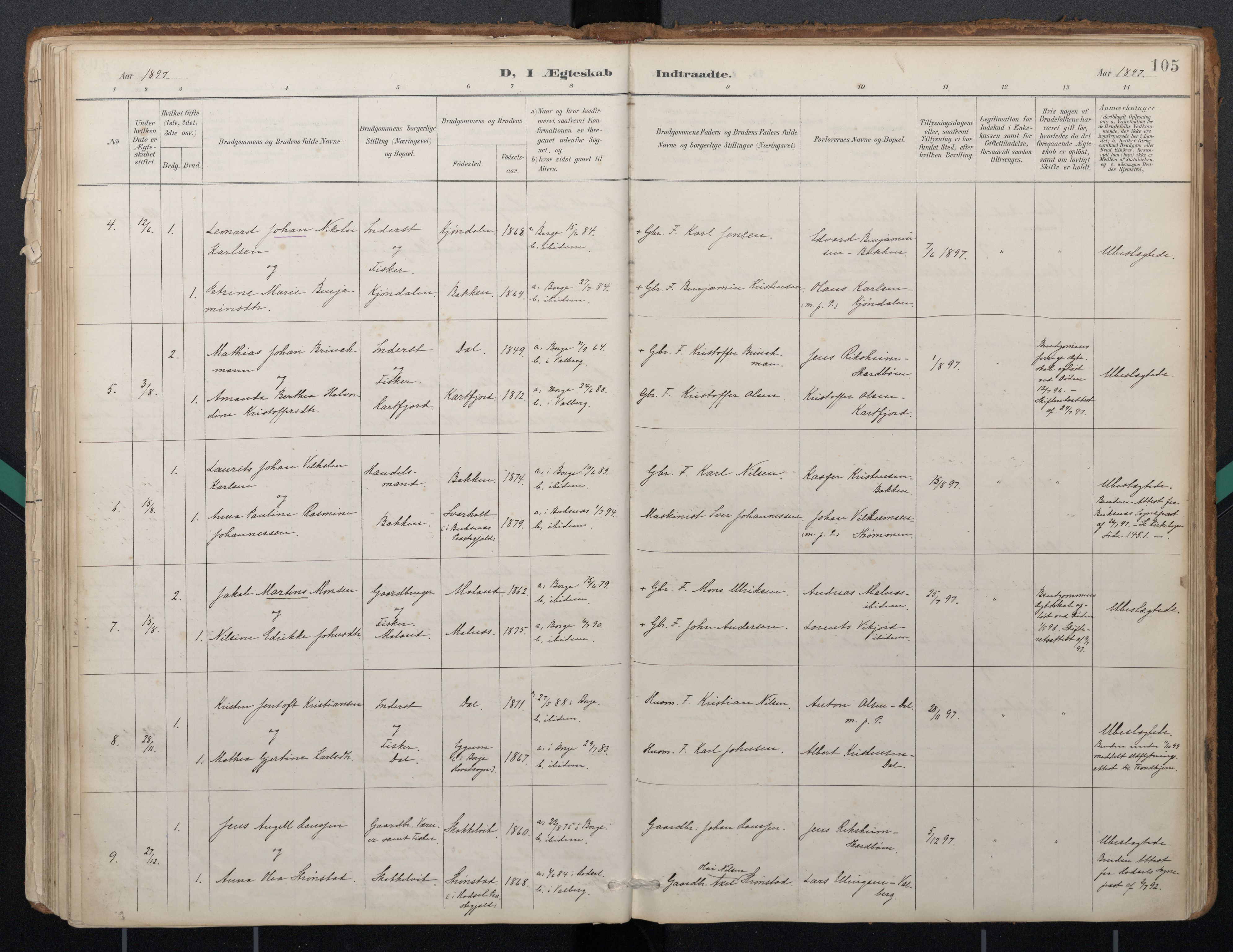 Ministerialprotokoller, klokkerbøker og fødselsregistre - Nordland, AV/SAT-A-1459/884/L1193: Parish register (official) no. 884A01, 1888-1905, p. 105