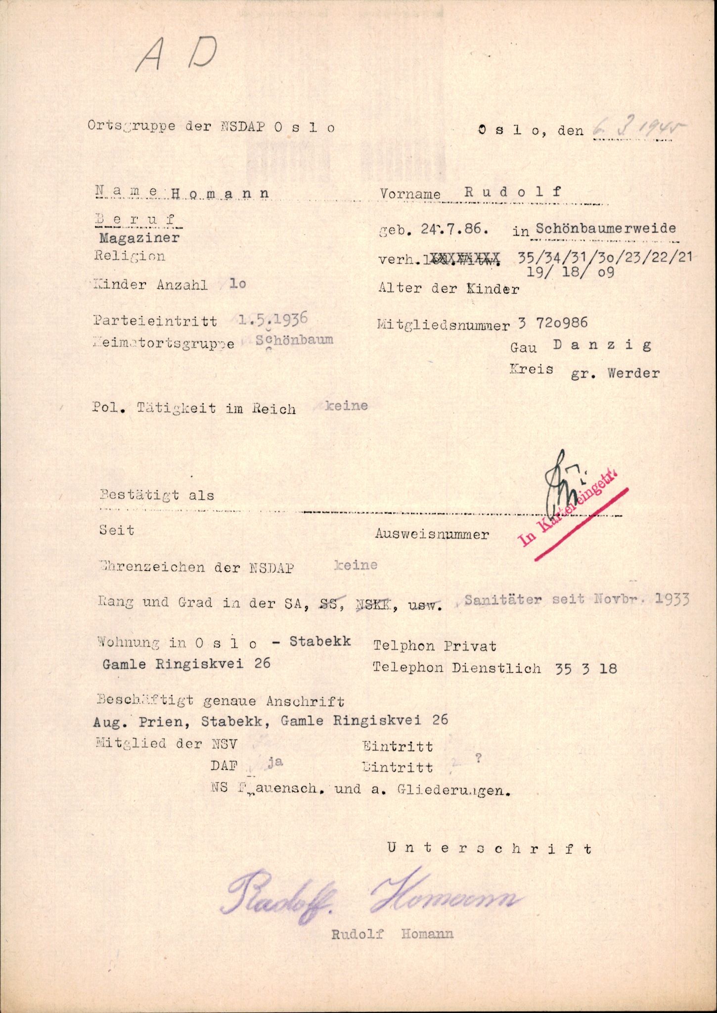 Forsvarets Overkommando. 2 kontor. Arkiv 11.4. Spredte tyske arkivsaker, AV/RA-RAFA-7031/D/Dar/Darb/L0015: Reichskommissariat - NSDAP in Norwegen, 1938-1945, p. 365