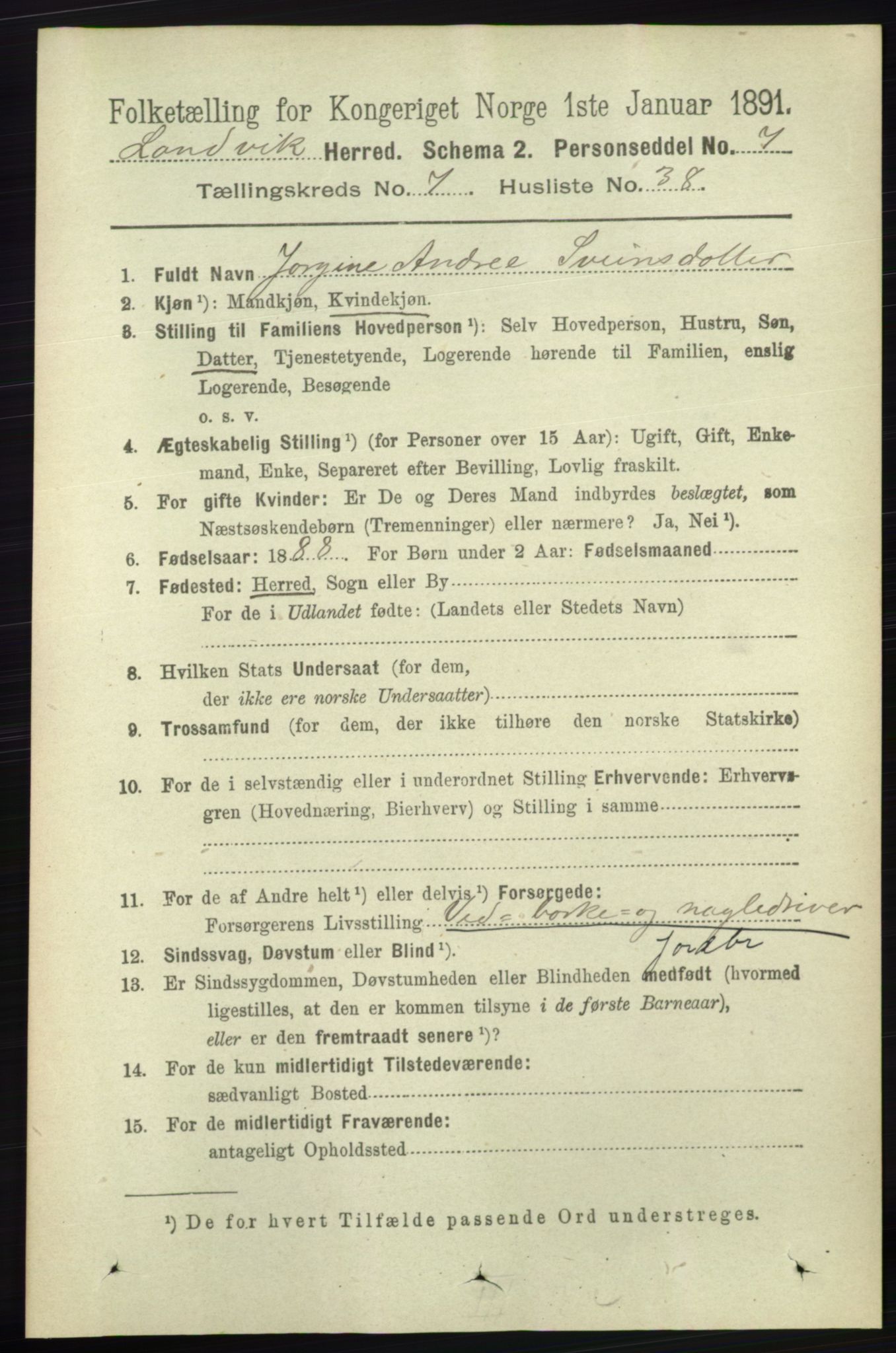 RA, 1891 census for 0924 Landvik, 1891, p. 2989