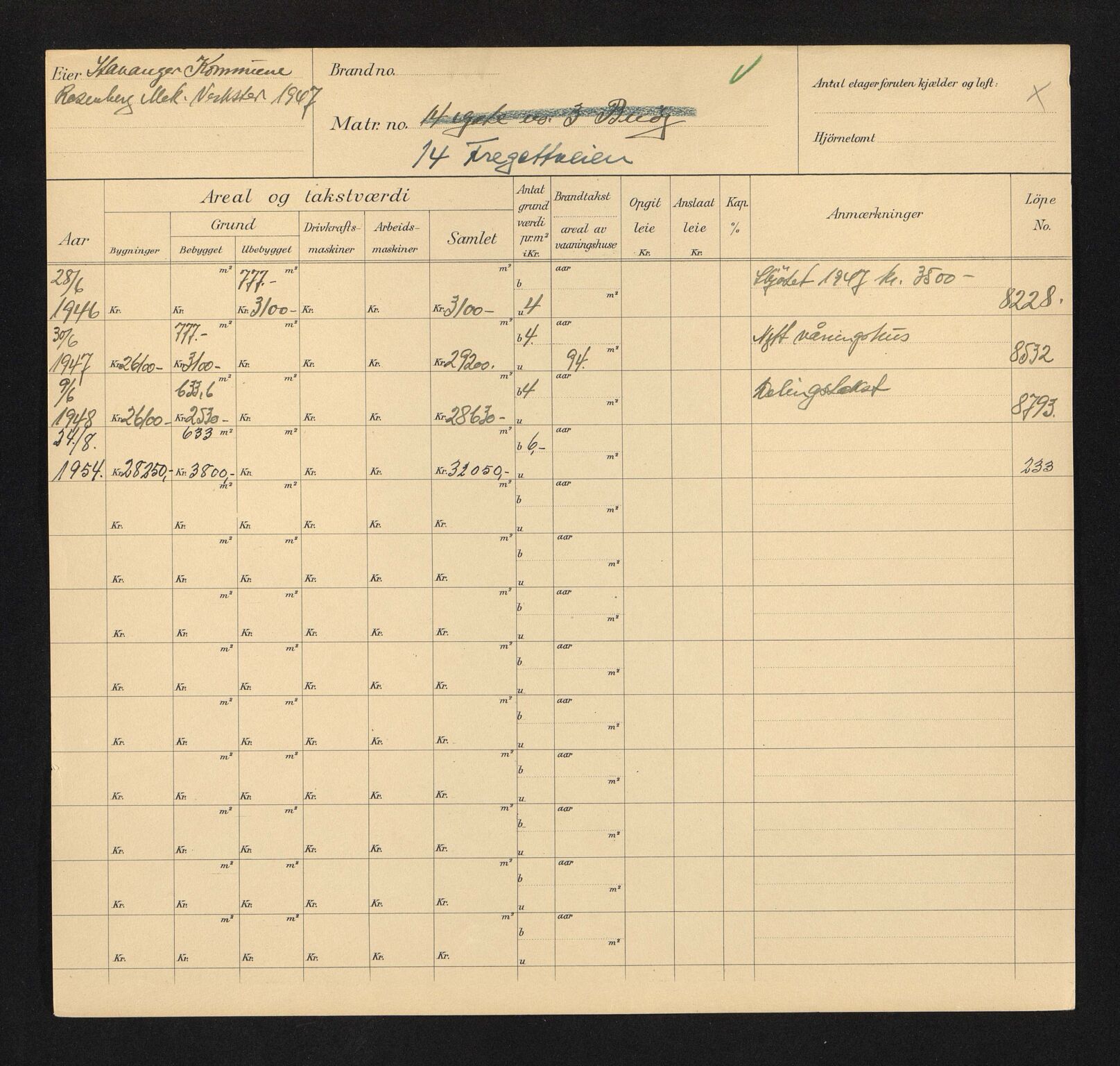 Stavanger kommune. Skattetakstvesenet, BYST/A-0440/F/Fa/Faa/L0014/0004: Skattetakstkort / Fregattveien 7 - 26a