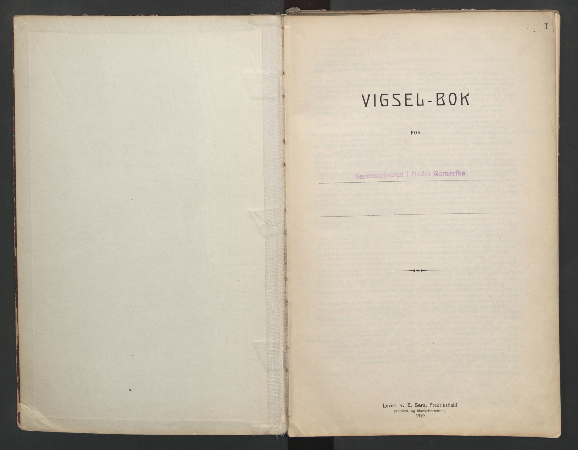 Nedre Romerike sorenskriveri, SAO/A-10469/L/Lb/L0001: Vigselsbok - borgerlige vielser, 1920-1935, p. 1
