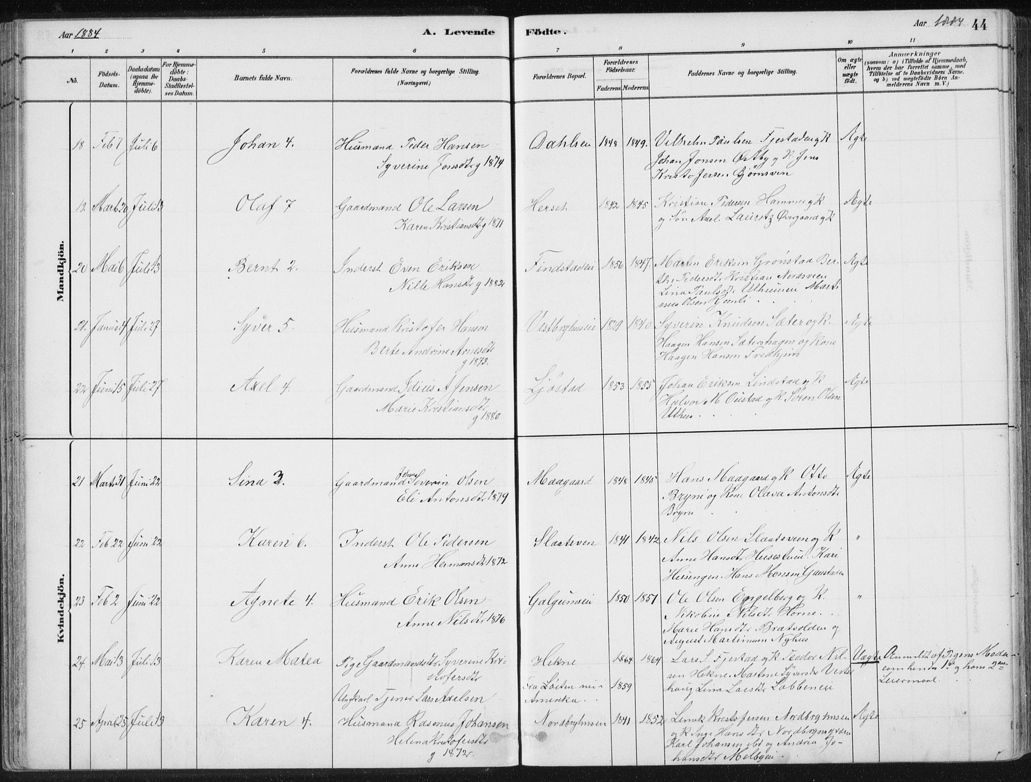 Romedal prestekontor, SAH/PREST-004/K/L0010: Parish register (official) no. 10, 1880-1895, p. 44