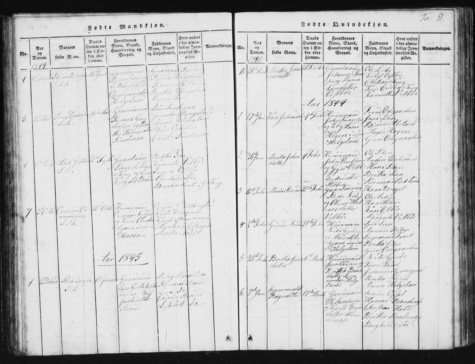 Vikedal sokneprestkontor, SAST/A-101840/01/V: Parish register (copy) no. B 2, 1816-1863, p. 51