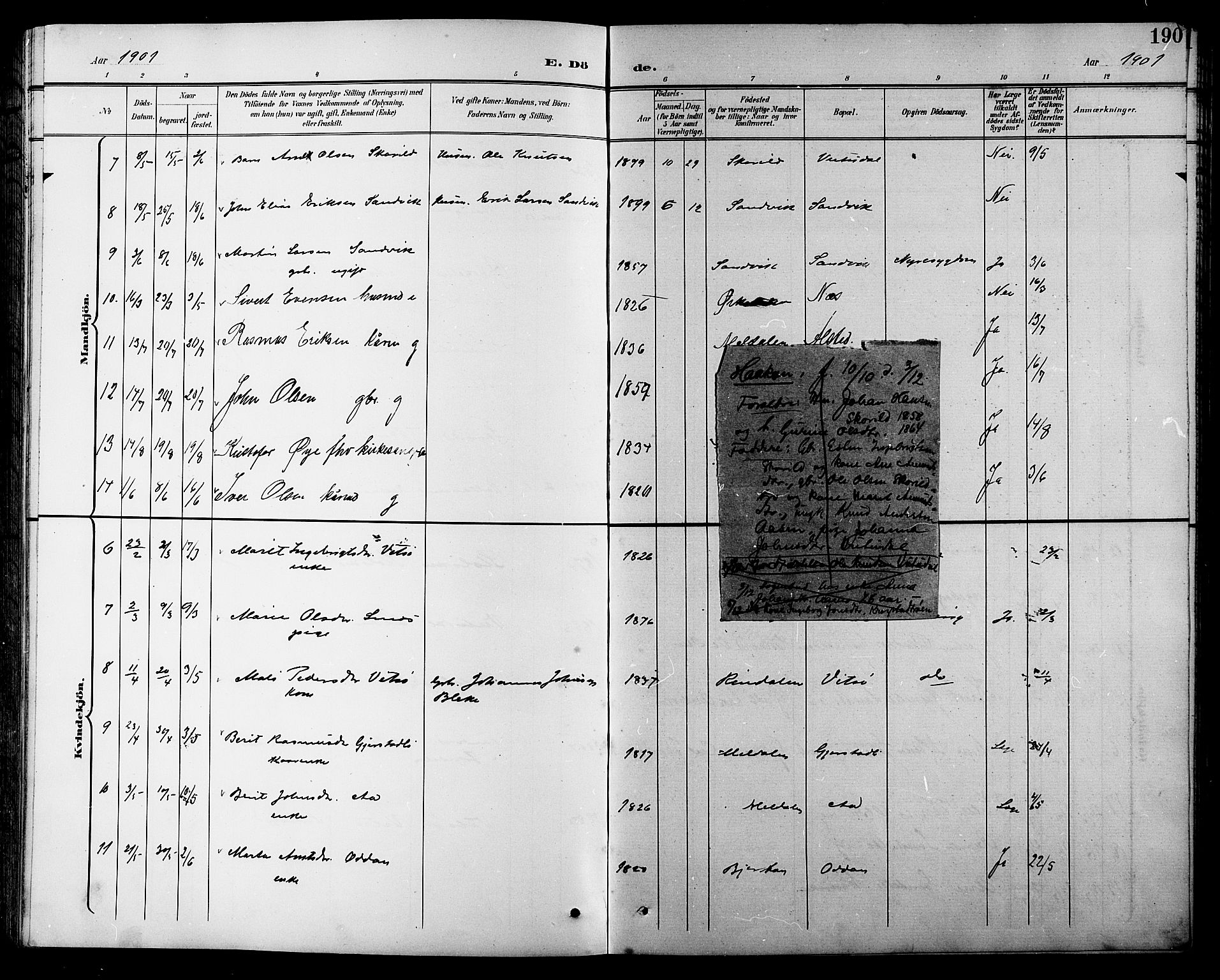 Ministerialprotokoller, klokkerbøker og fødselsregistre - Sør-Trøndelag, SAT/A-1456/630/L0505: Parish register (copy) no. 630C03, 1899-1914, p. 190