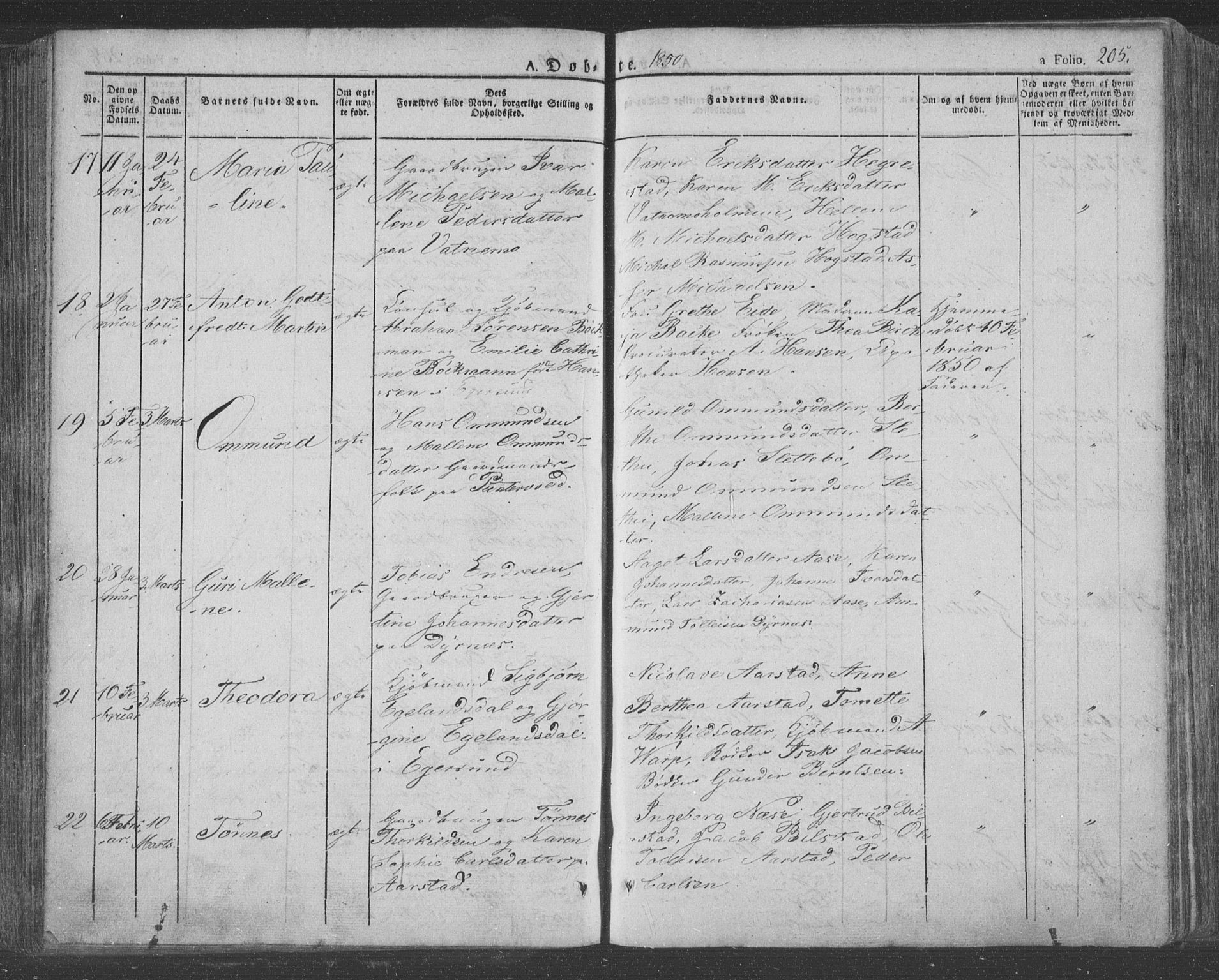 Eigersund sokneprestkontor, AV/SAST-A-101807/S08/L0009: Parish register (official) no. A 9, 1827-1850, p. 205