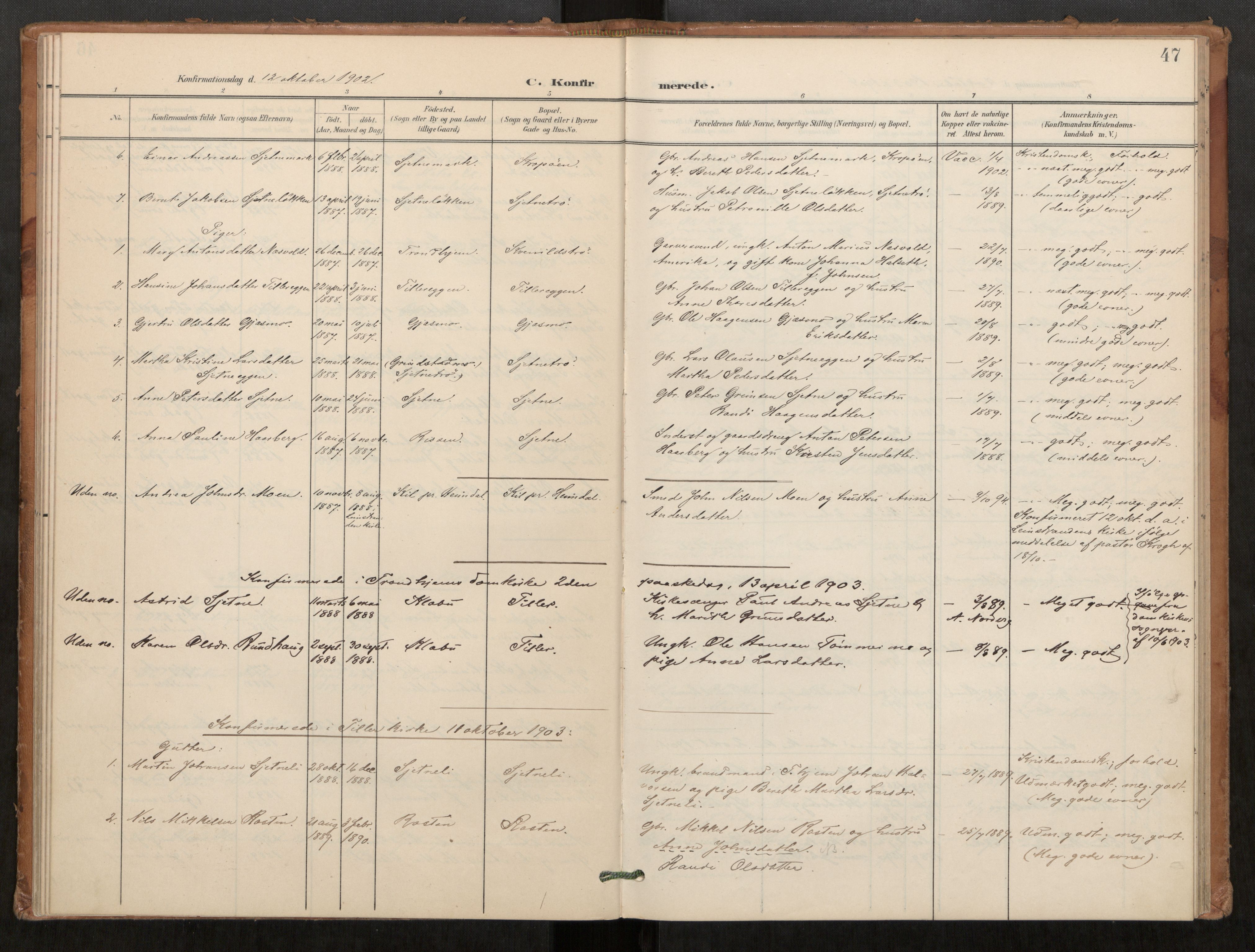 Klæbu sokneprestkontor, SAT/A-1112: Parish register (official) no. 2, 1900-1916, p. 47