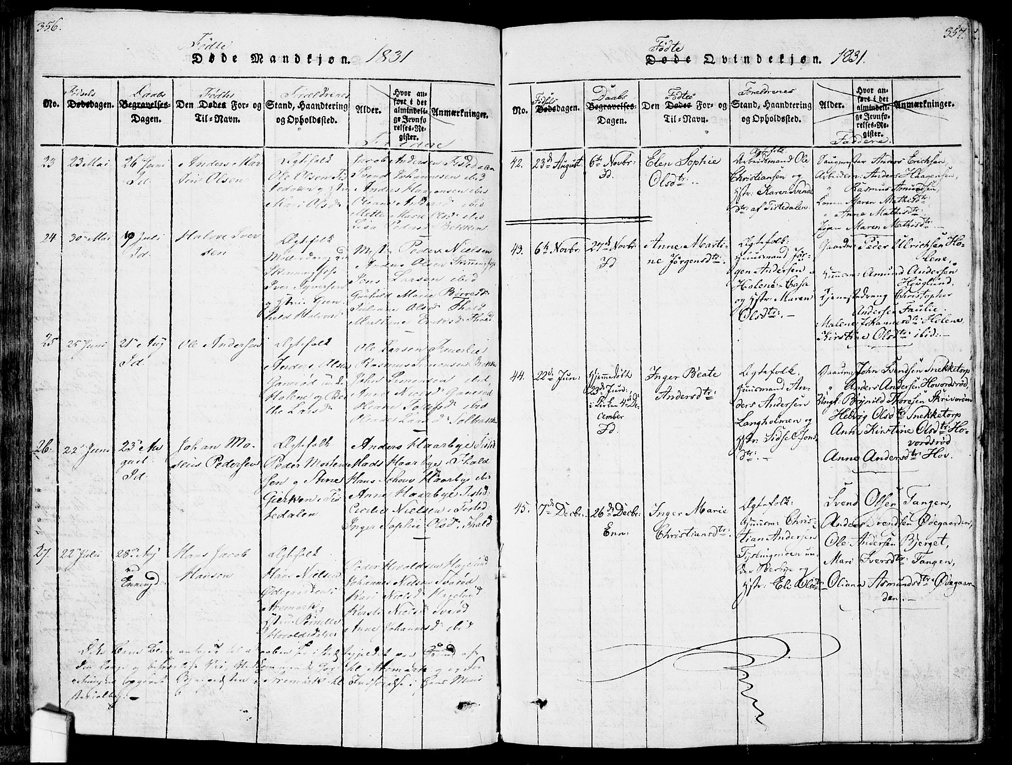 Idd prestekontor Kirkebøker, SAO/A-10911/F/Fc/L0002: Parish register (official) no. III 2, 1815-1831, p. 356-357