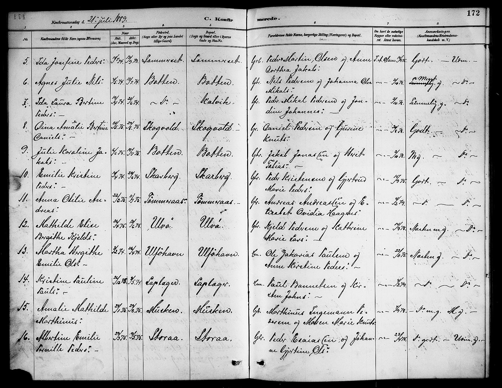 Ministerialprotokoller, klokkerbøker og fødselsregistre - Nordland, AV/SAT-A-1459/861/L0876: Parish register (copy) no. 861C02, 1887-1903, p. 172