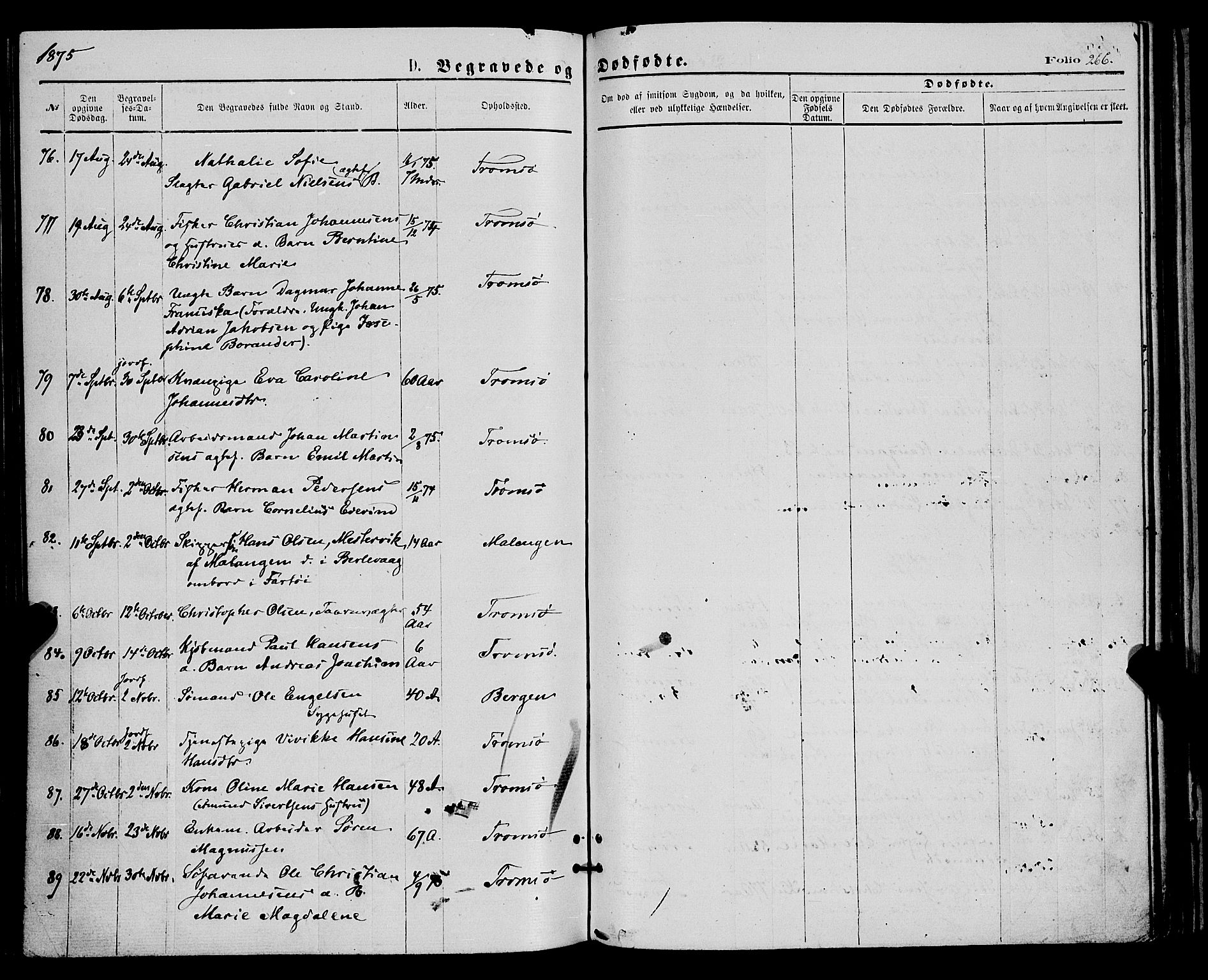 Tromsø sokneprestkontor/stiftsprosti/domprosti, AV/SATØ-S-1343/G/Ga/L0013kirke: Parish register (official) no. 13, 1872-1877, p. 266