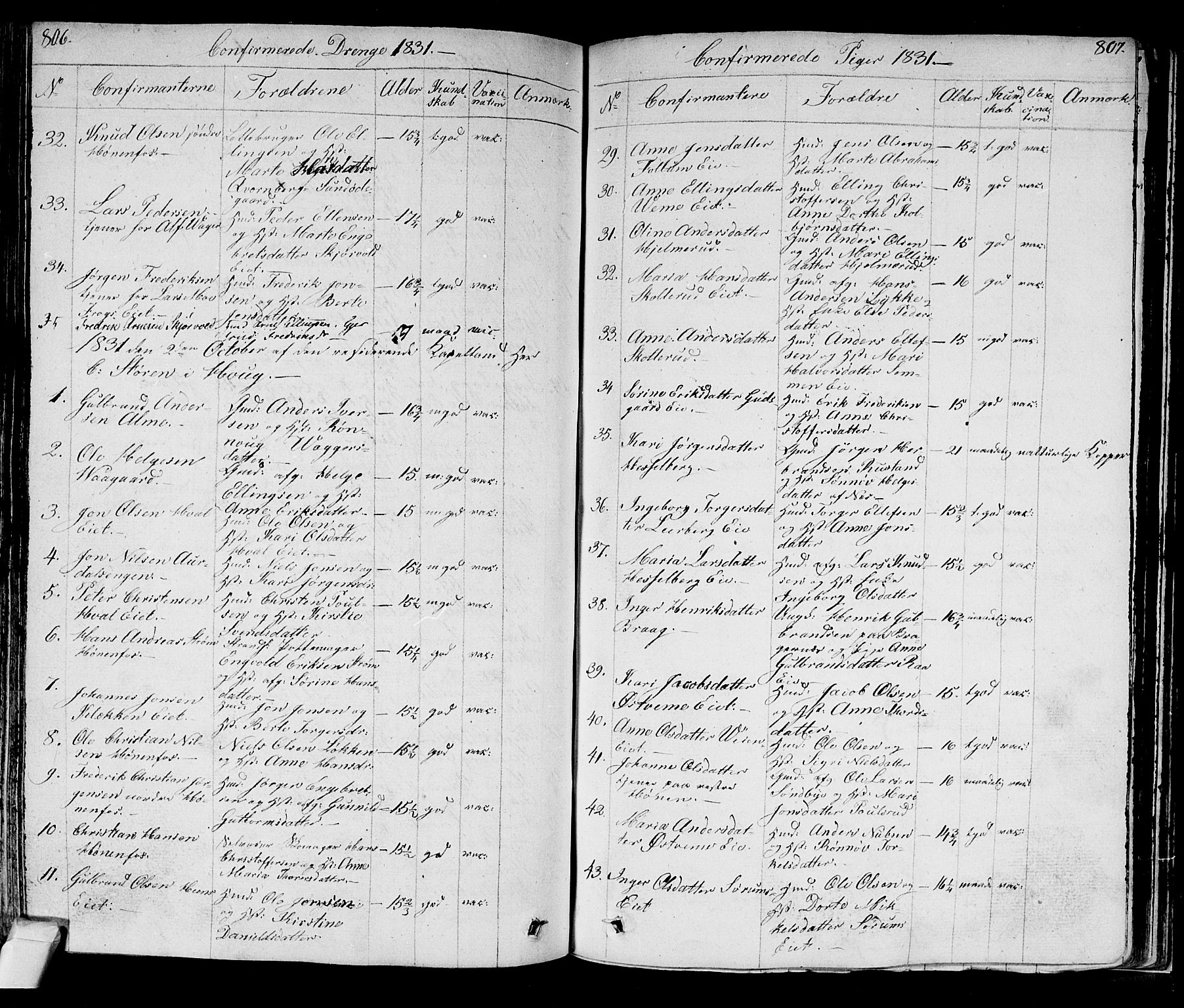 Norderhov kirkebøker, SAKO/A-237/F/Fa/L0009: Parish register (official) no. 9, 1819-1837, p. 806-807