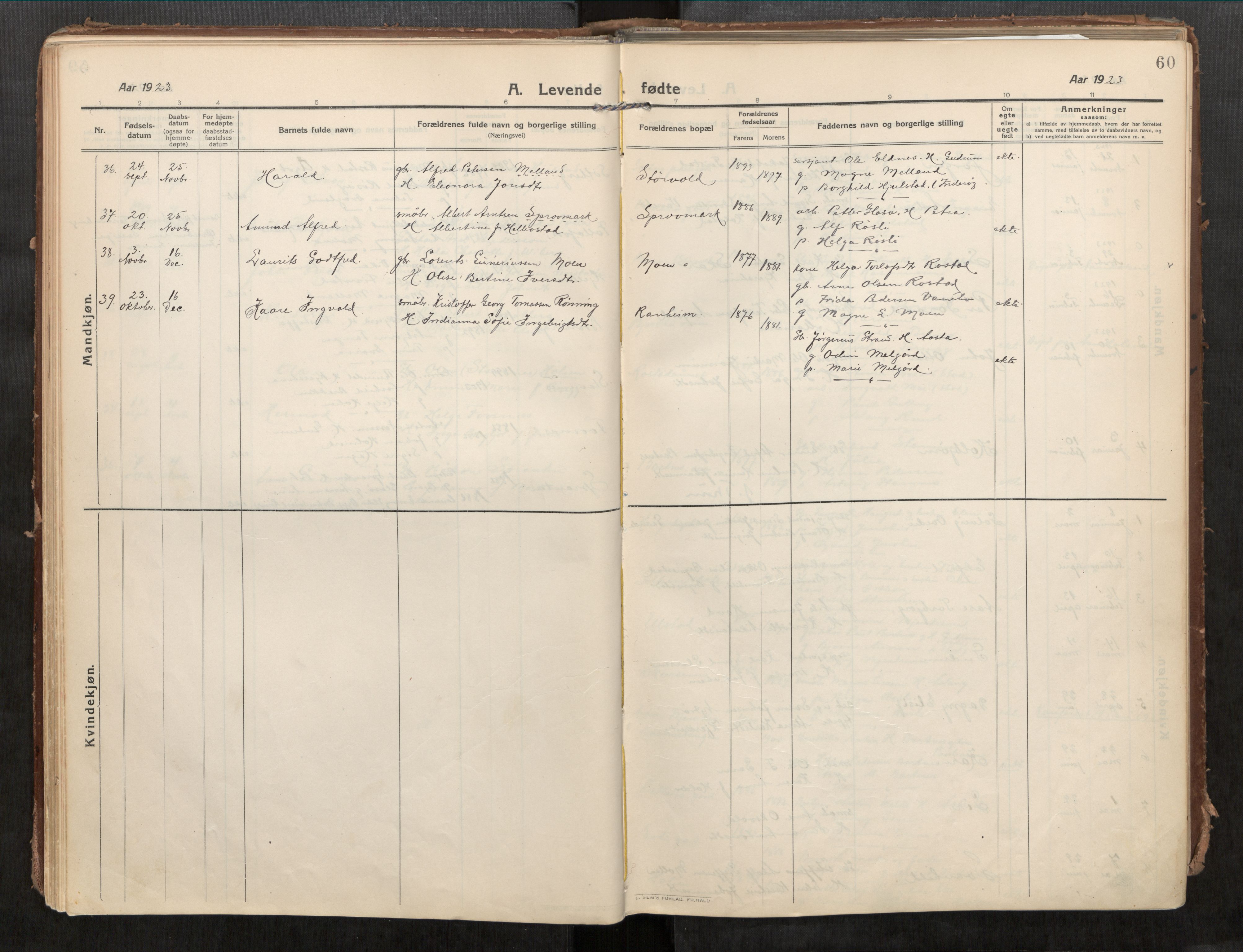 Beitstad sokneprestkontor, SAT/A-1162/I/I1/I1a/L0001: Parish register (official) no. 1, 1912-1927, p. 60
