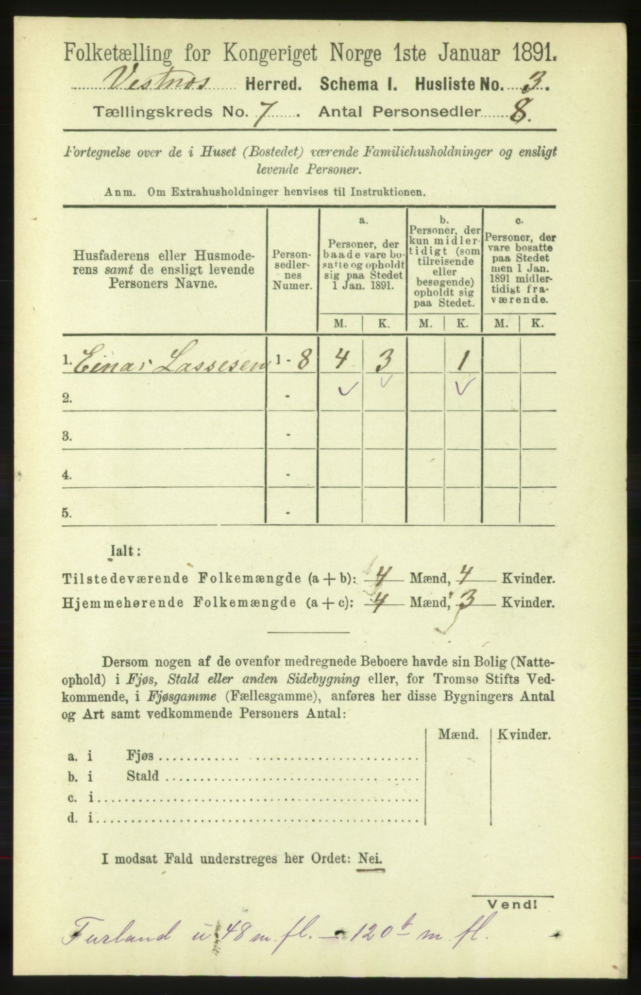 RA, 1891 census for 1535 Vestnes, 1891, p. 2619