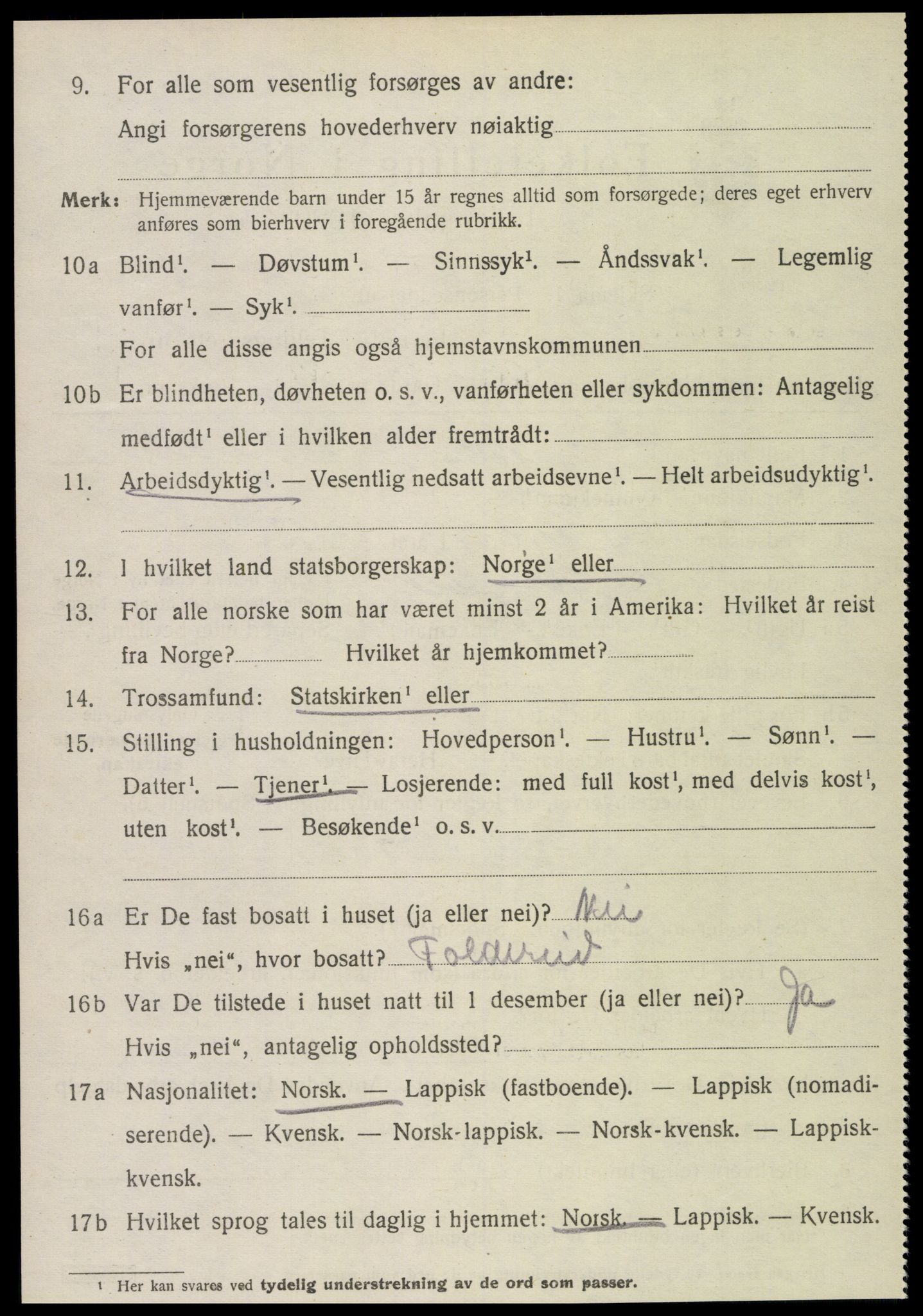 SAT, 1920 census for Kolvereid, 1920, p. 5076