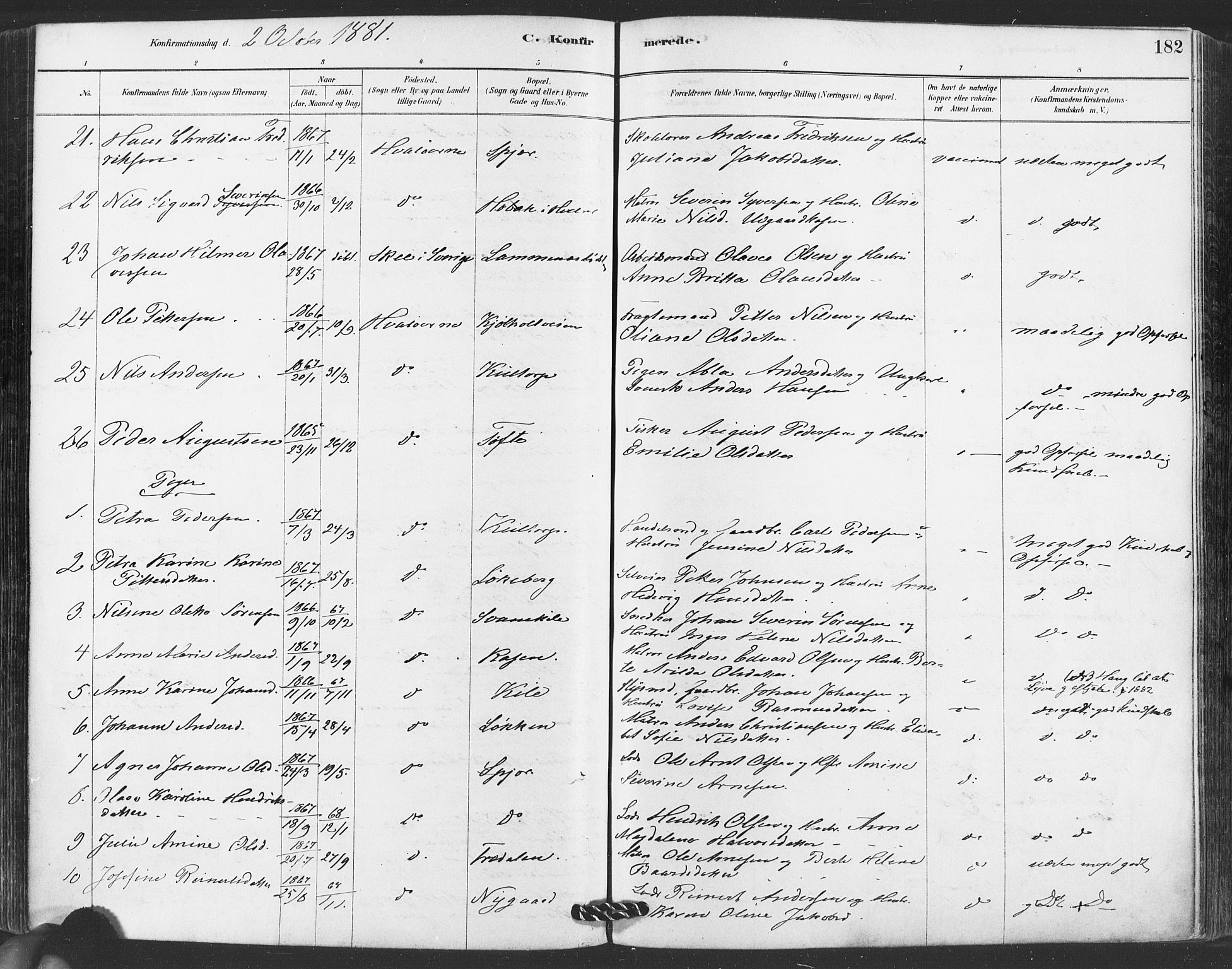 Hvaler prestekontor Kirkebøker, AV/SAO-A-2001/F/Fa/L0008: Parish register (official) no. I 8, 1878-1895, p. 182