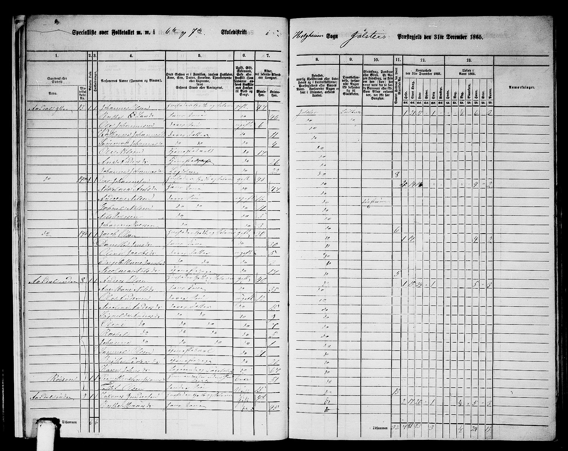 RA, 1865 census for Jølster, 1865, p. 13