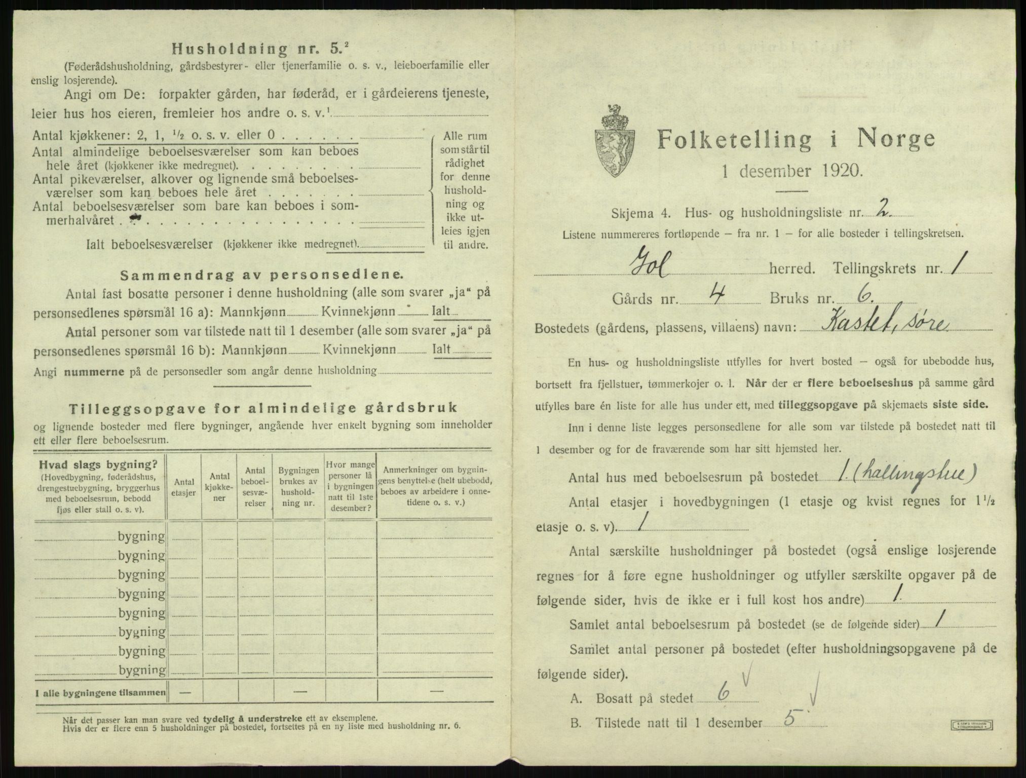 SAKO, 1920 census for Gol, 1920, p. 30