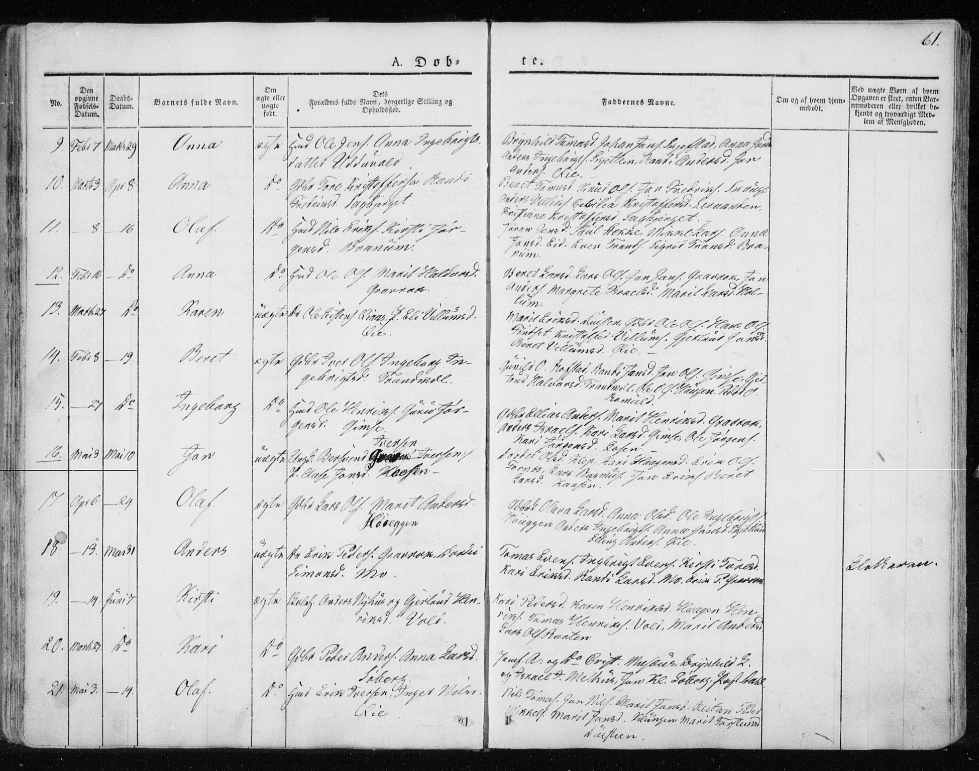 Ministerialprotokoller, klokkerbøker og fødselsregistre - Sør-Trøndelag, AV/SAT-A-1456/691/L1069: Parish register (official) no. 691A04, 1826-1841, p. 61