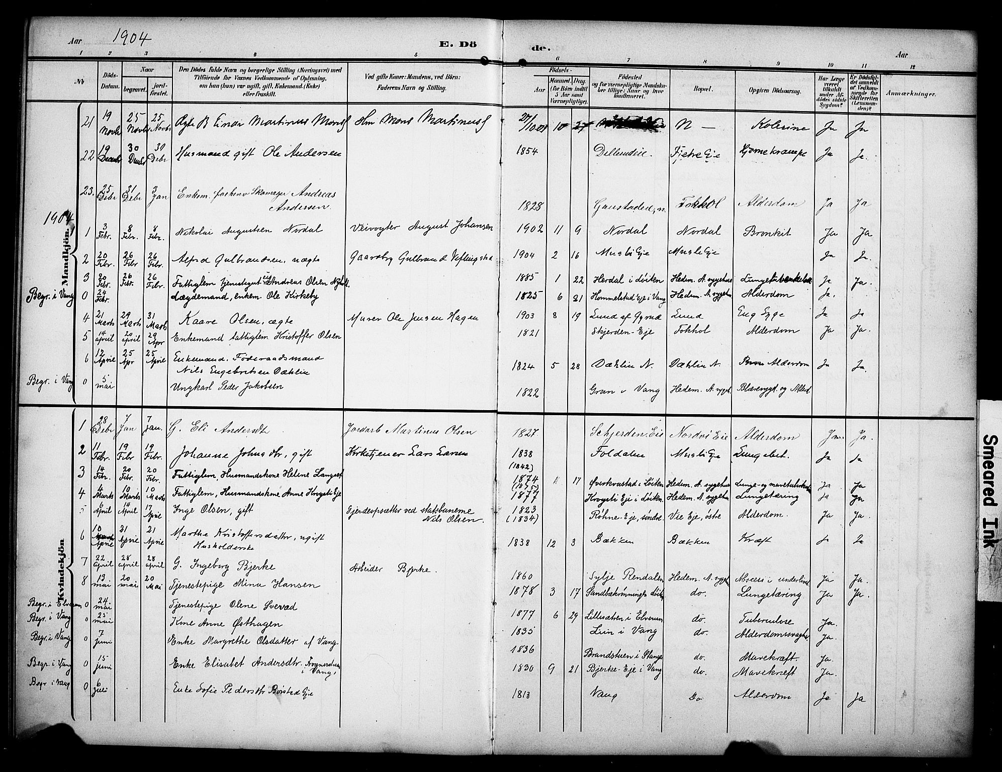 Stange prestekontor, SAH/PREST-002/K/L0022: Parish register (official) no. 22, 1903-1914