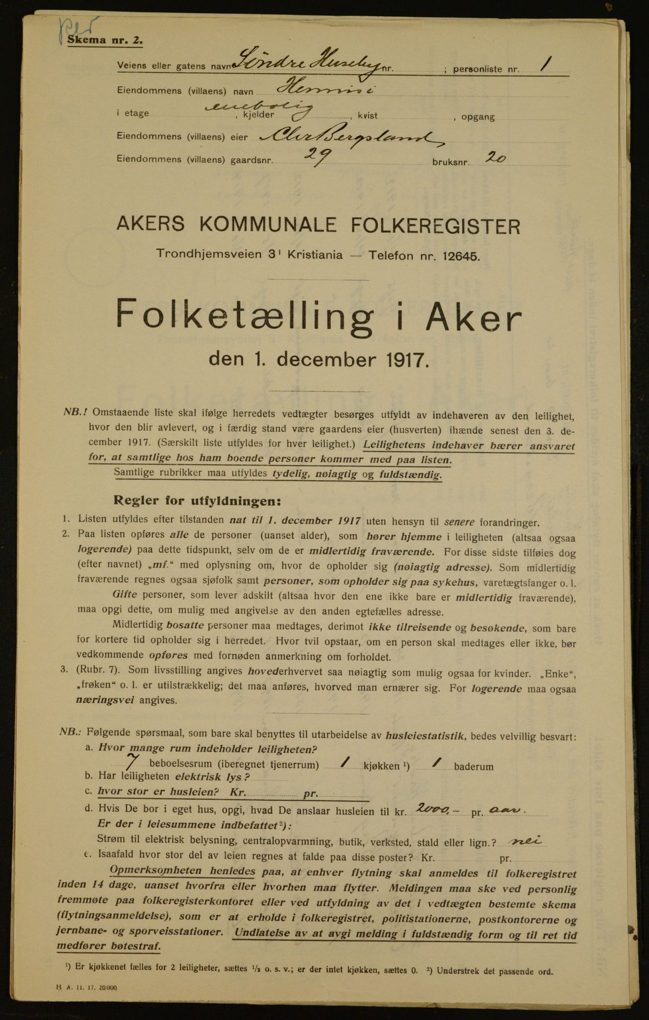 OBA, Municipal Census 1917 for Aker, 1917, p. 4288