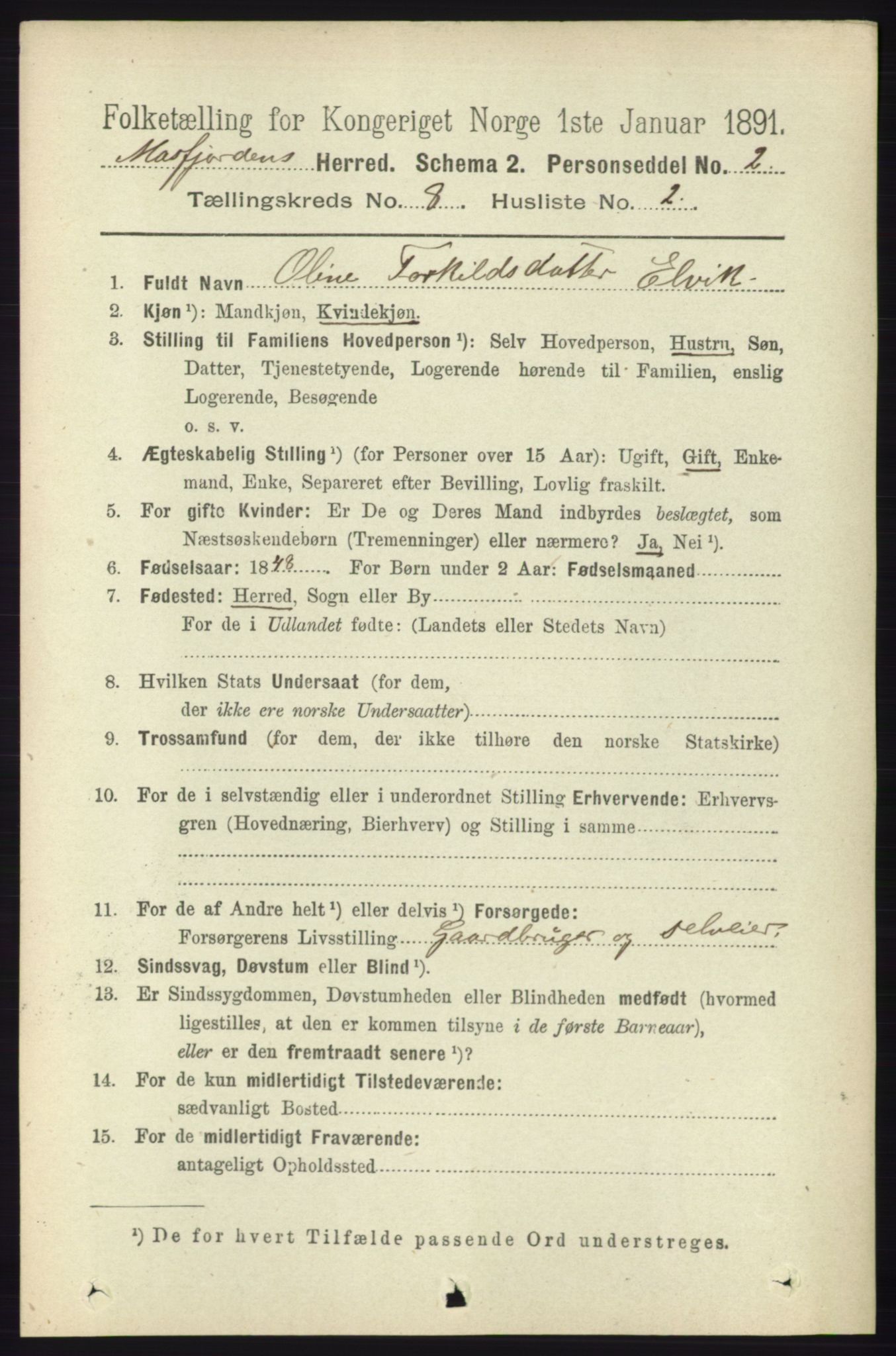 RA, 1891 census for 1266 Masfjorden, 1891, p. 1542