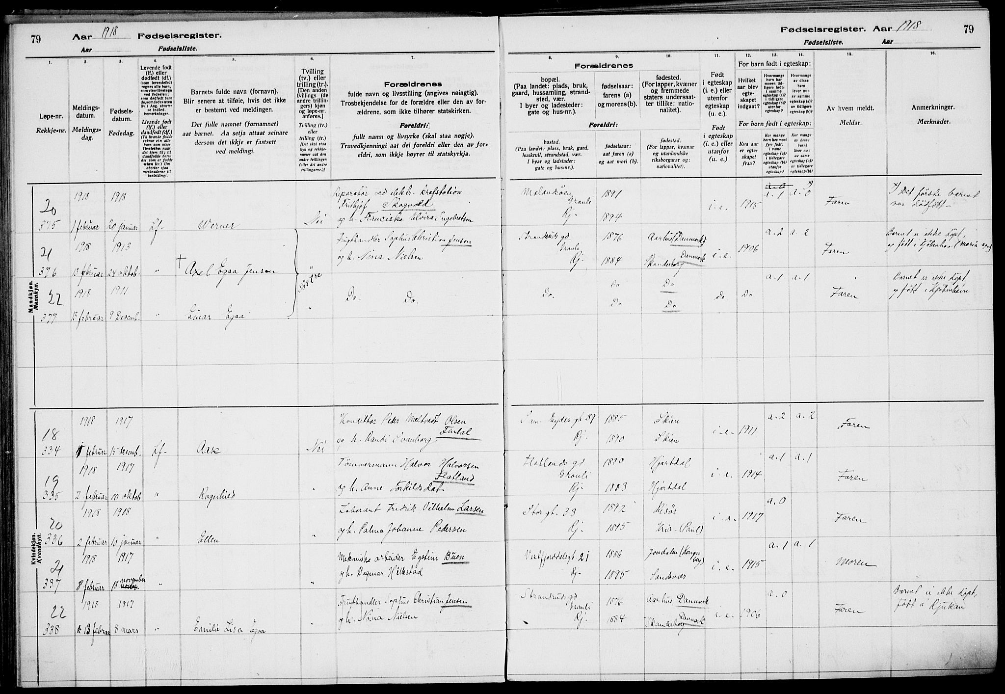 Rjukan kirkebøker, AV/SAKO-A-294/J/Ja/L0001: Birth register no. 1, 1916-1922, p. 79