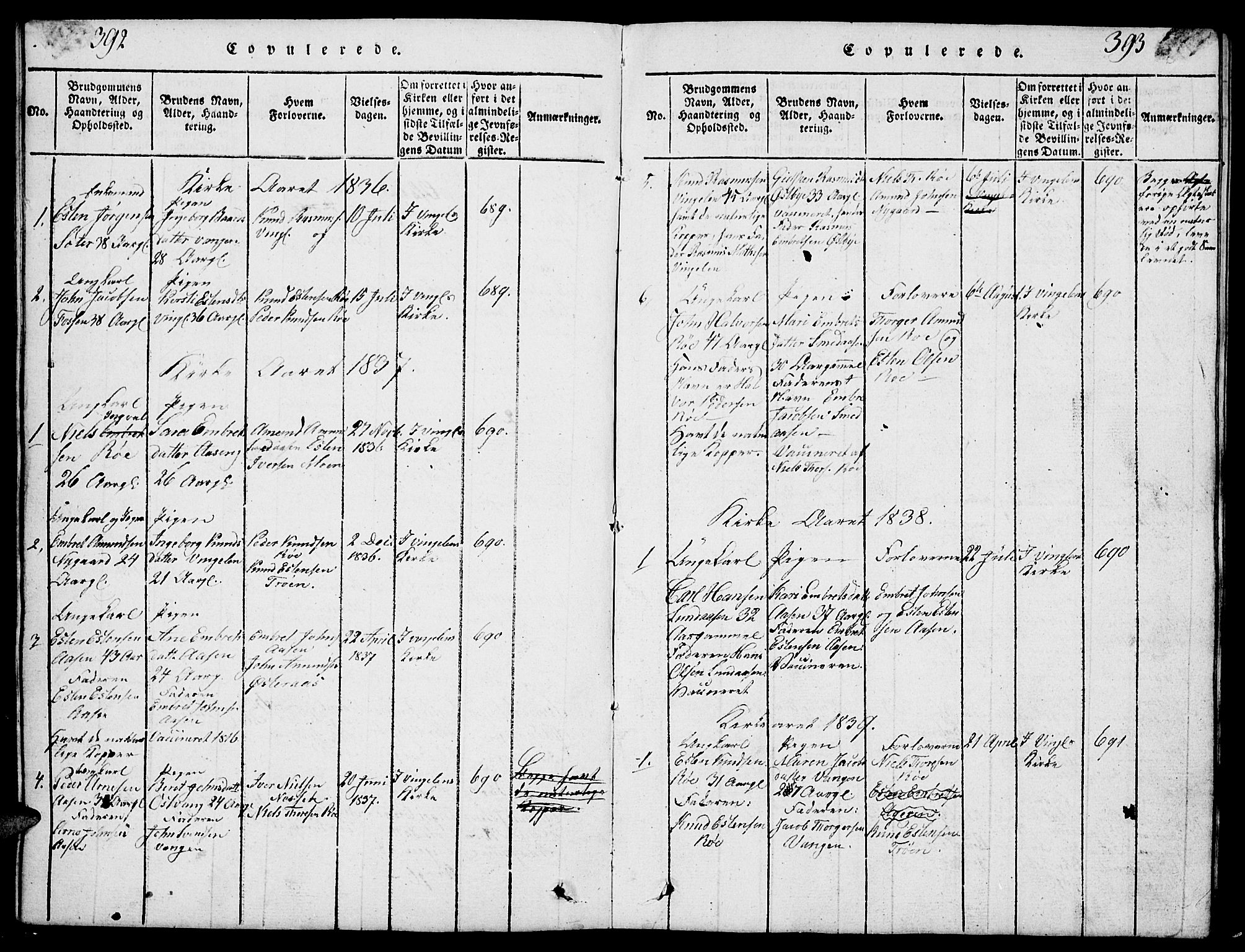 Tolga prestekontor, SAH/PREST-062/L/L0003: Parish register (copy) no. 3, 1815-1862, p. 392-393