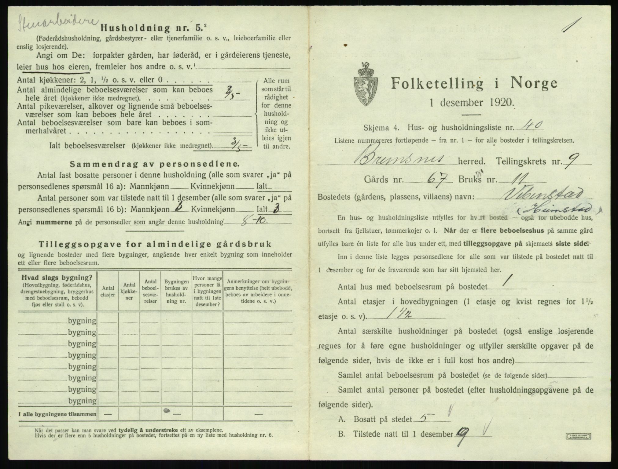 SAT, 1920 census for Bremsnes, 1920, p. 1155