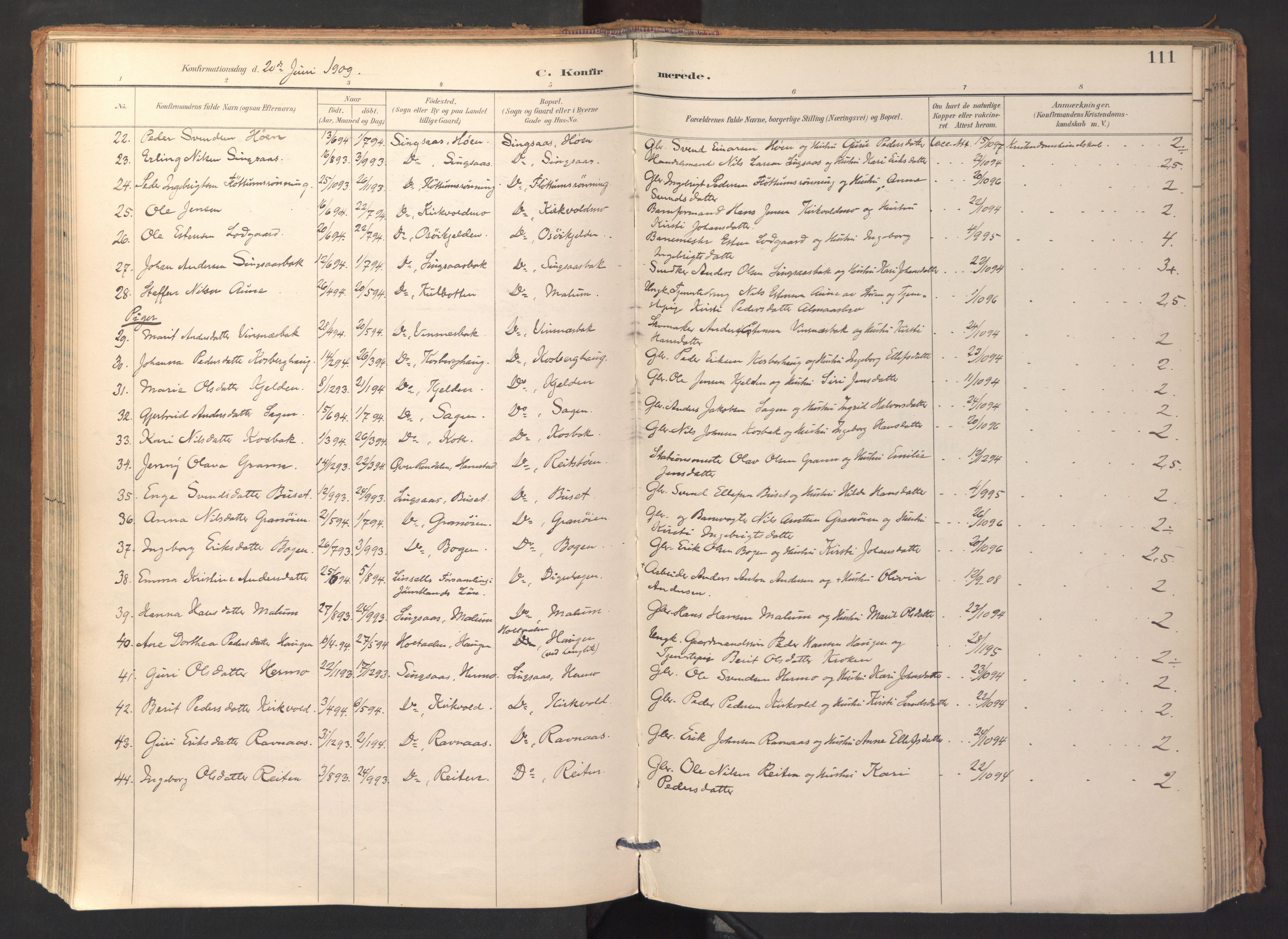Ministerialprotokoller, klokkerbøker og fødselsregistre - Sør-Trøndelag, SAT/A-1456/688/L1025: Parish register (official) no. 688A02, 1891-1909, p. 111