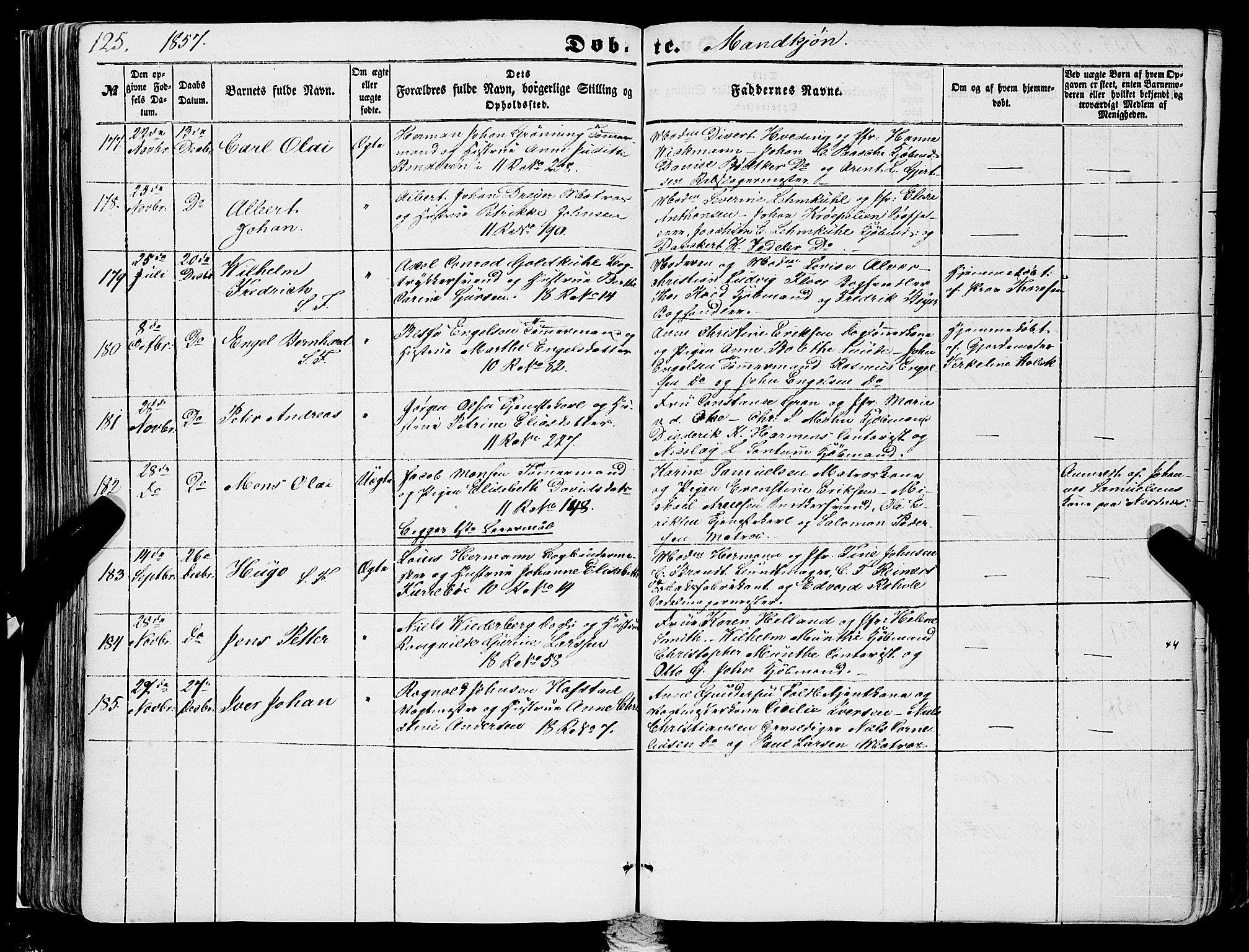 Domkirken sokneprestembete, SAB/A-74801/H/Haa/L0020: Parish register (official) no. B 3, 1851-1859, p. 125