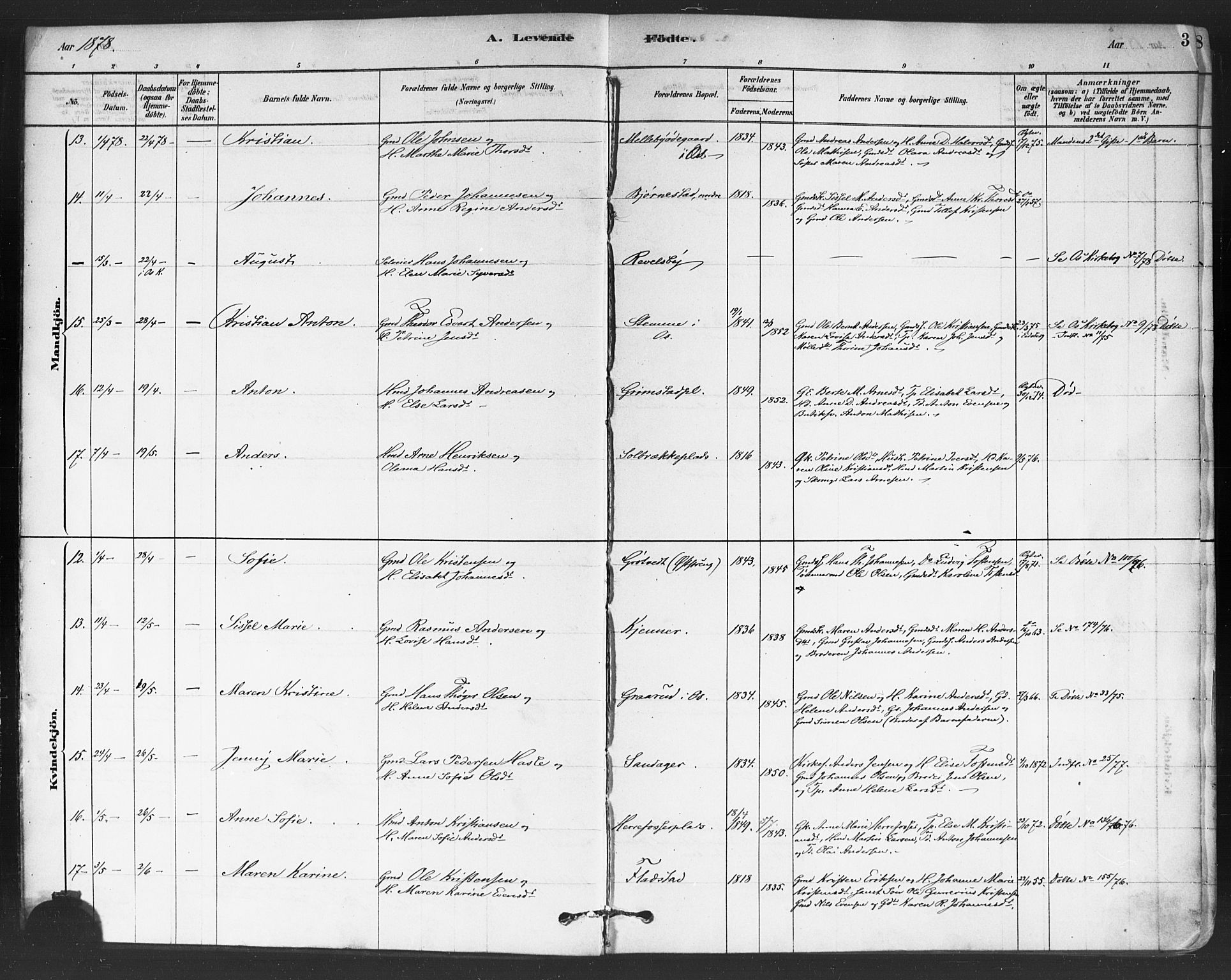 Rakkestad prestekontor Kirkebøker, AV/SAO-A-2008/F/Fa/L0012: Parish register (official) no. I 12, 1878-1893, p. 3