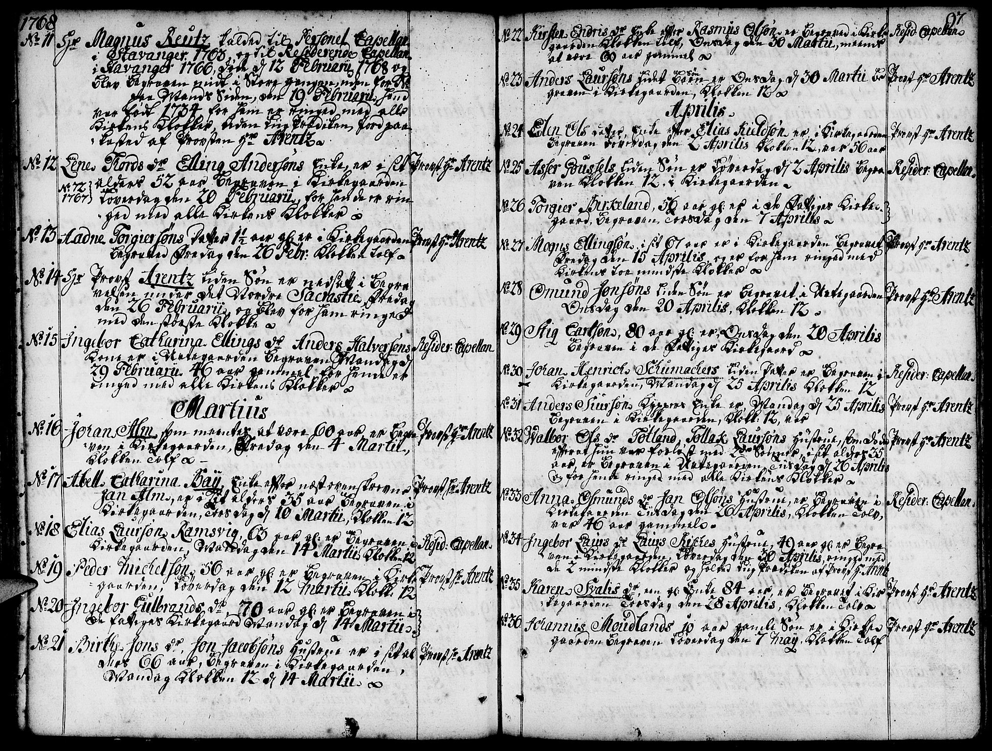 Domkirken sokneprestkontor, SAST/A-101812/001/30/30BA/L0005: Parish register (official) no. A 5, 1744-1788, p. 97