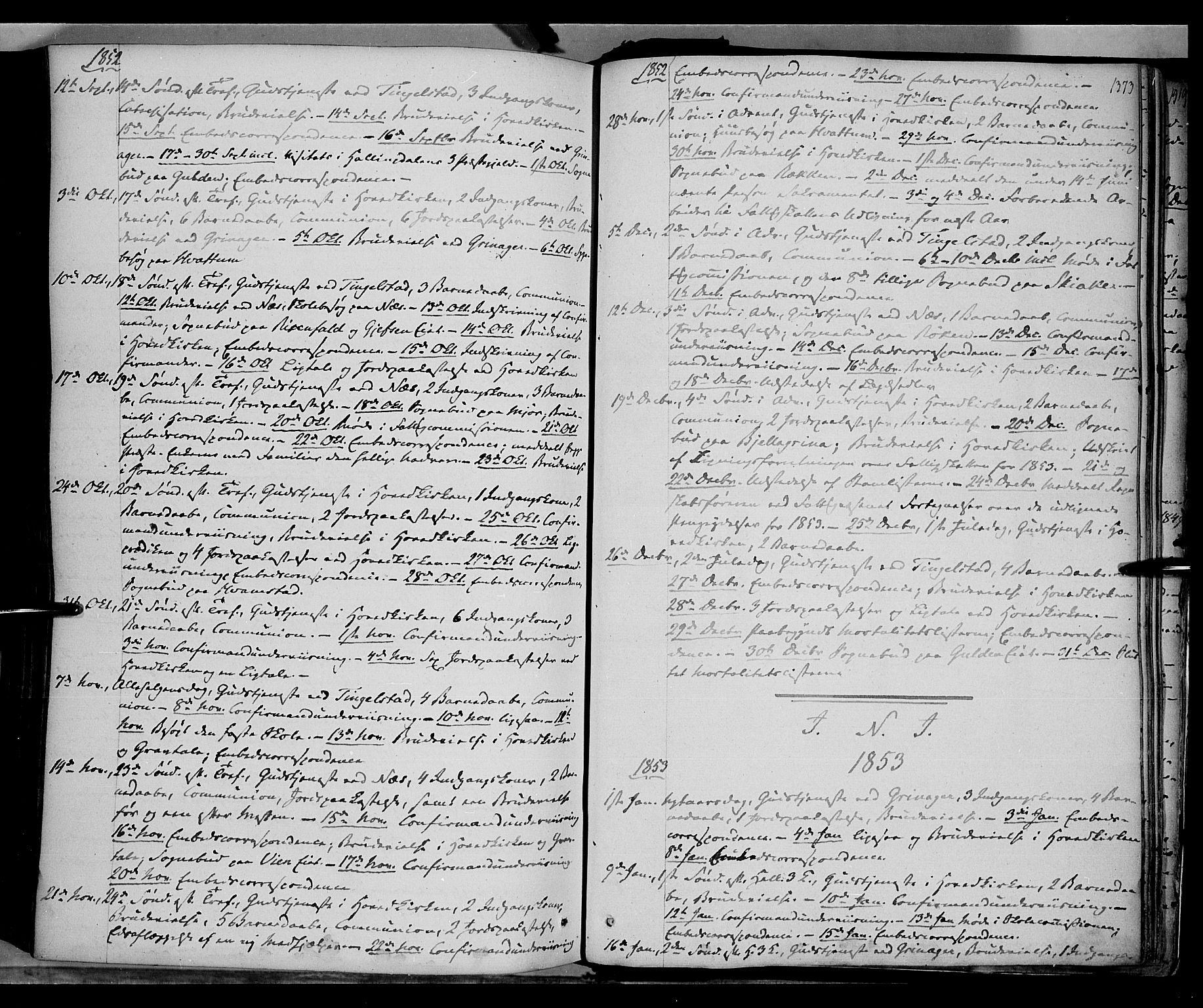 Gran prestekontor, SAH/PREST-112/H/Ha/Haa/L0011: Parish register (official) no. 11, 1842-1856, p. 1372-1373