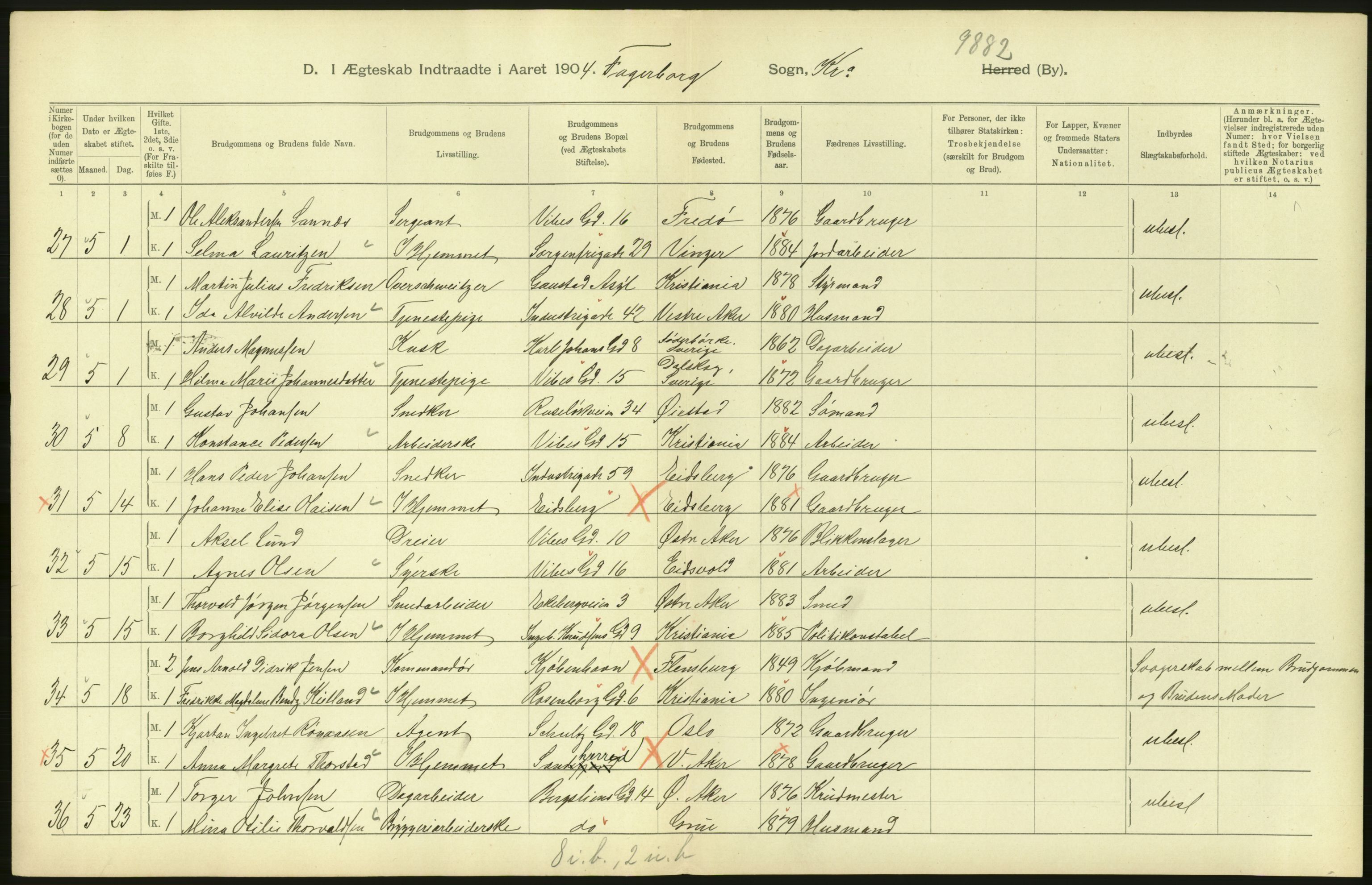 Statistisk sentralbyrå, Sosiodemografiske emner, Befolkning, AV/RA-S-2228/D/Df/Dfa/Dfab/L0004: Kristiania: Gifte, døde, 1904, p. 74