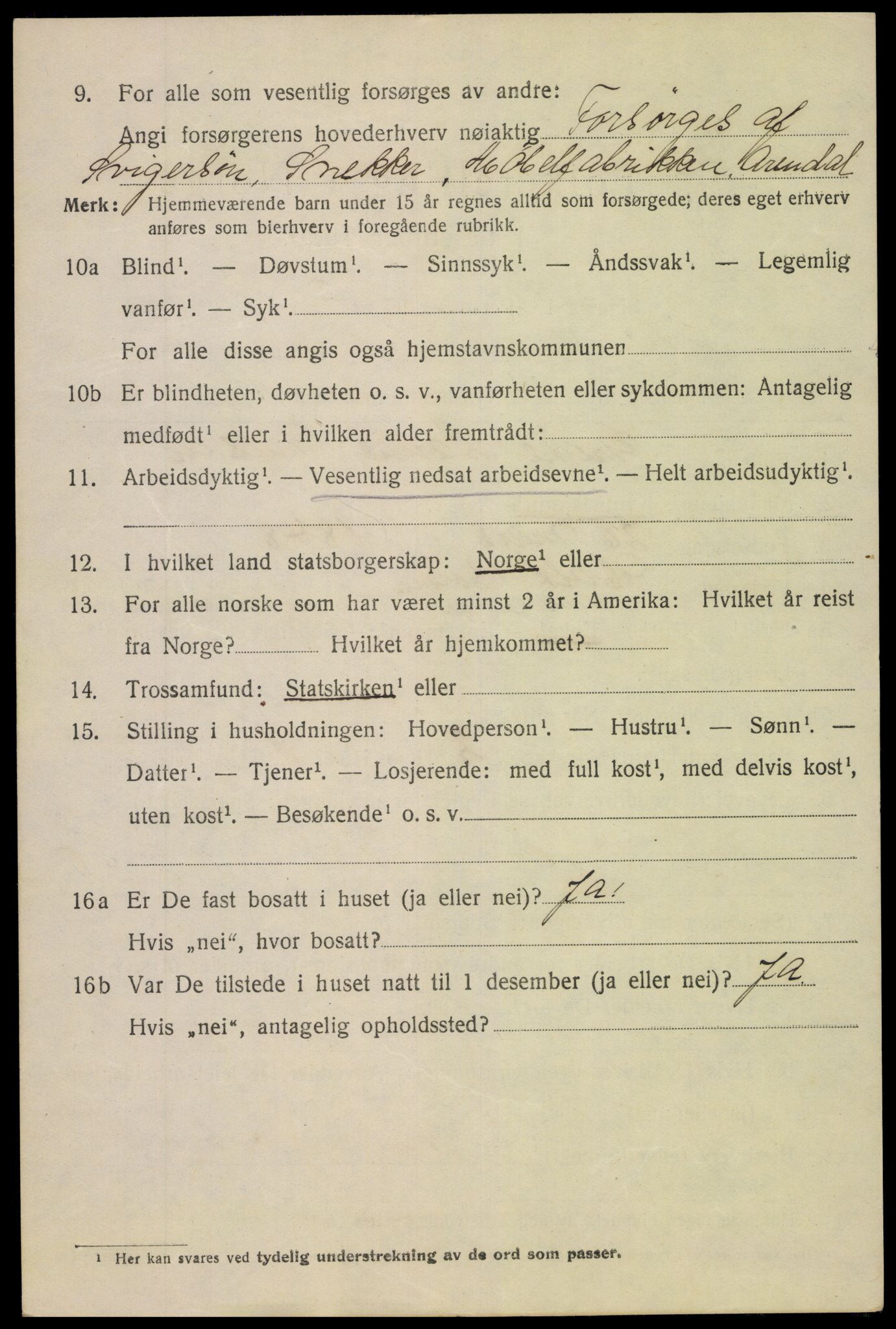 SAK, 1920 census for Arendal, 1920, p. 10779