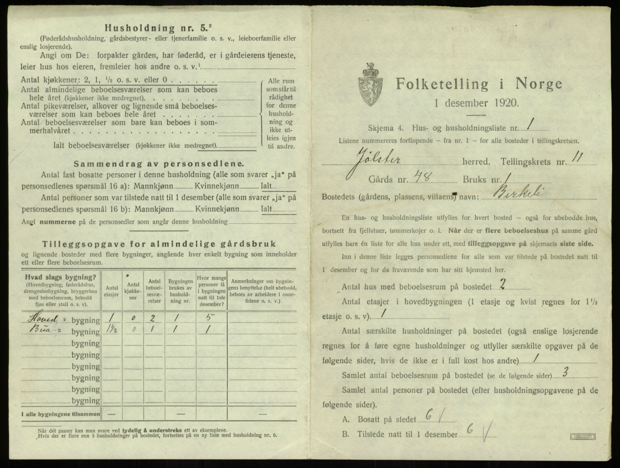 SAB, 1920 census for Jølster, 1920, p. 679