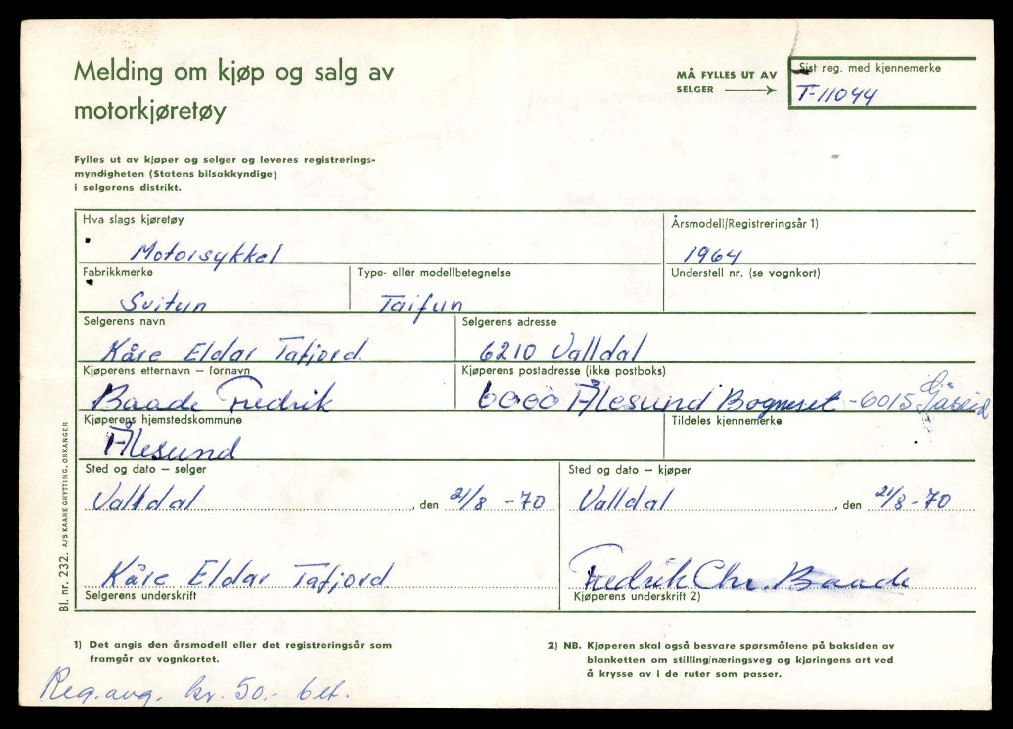 Møre og Romsdal vegkontor - Ålesund trafikkstasjon, AV/SAT-A-4099/F/Fe/L0025: Registreringskort for kjøretøy T 10931 - T 11045, 1927-1998, p. 3100