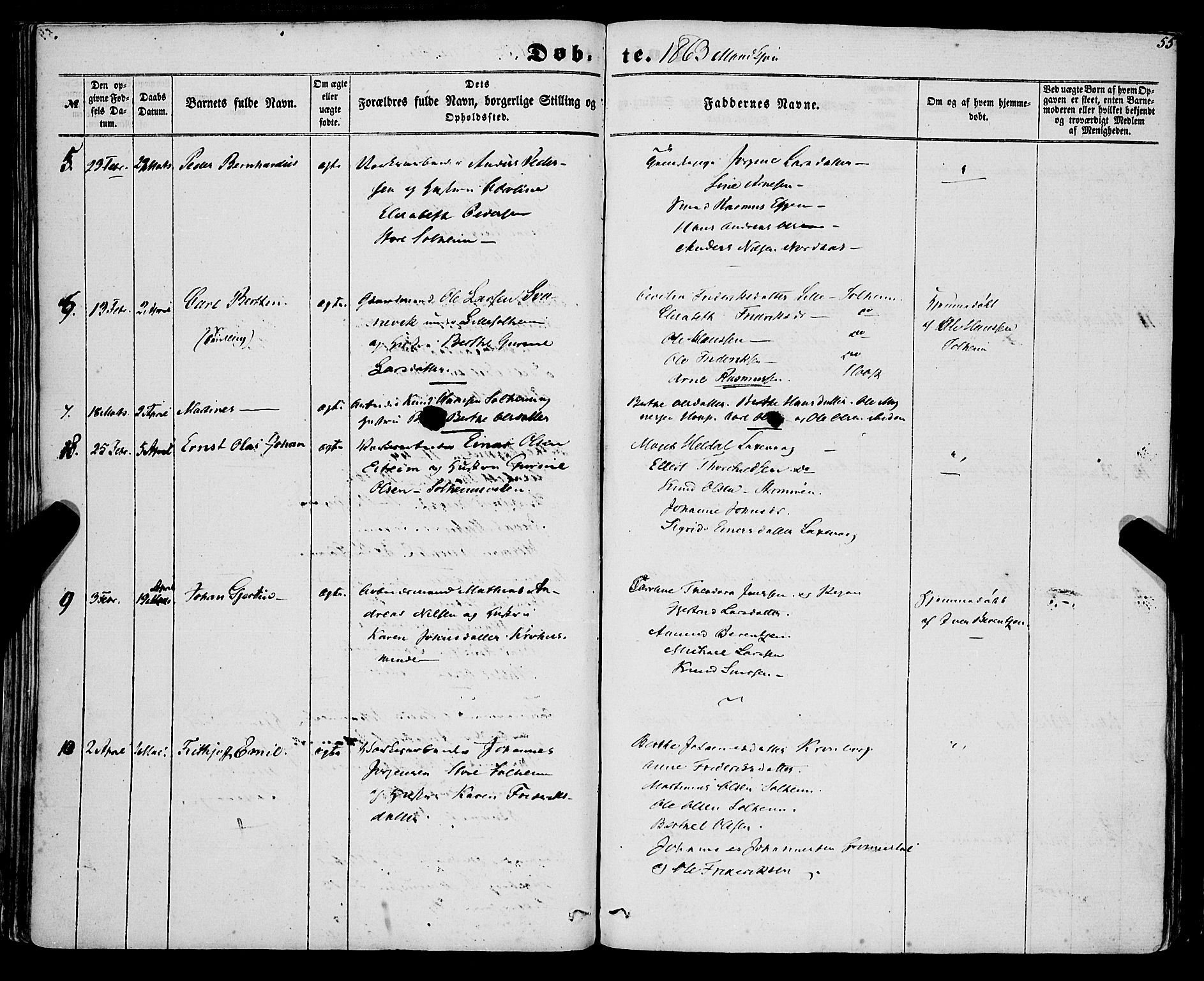 St. Jørgens hospital og Årstad sokneprestembete, AV/SAB-A-99934: Parish register (official) no. A 5, 1857-1869, p. 55
