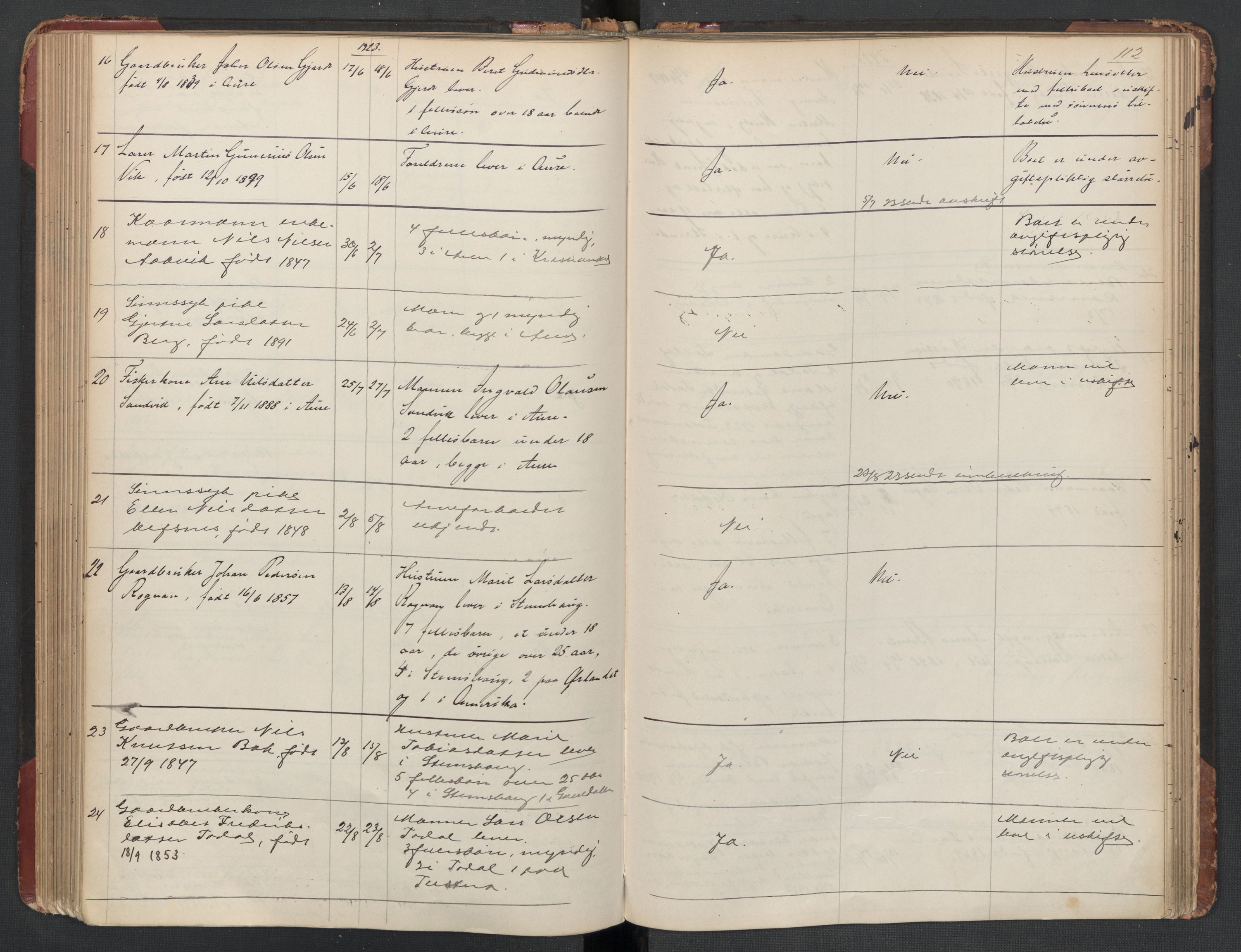 Aure lensmannskontor, SAT/A-1088/1/02/L0003: 2.01.03 Dødsfallsprotokoll, 1906-1926, p. 112