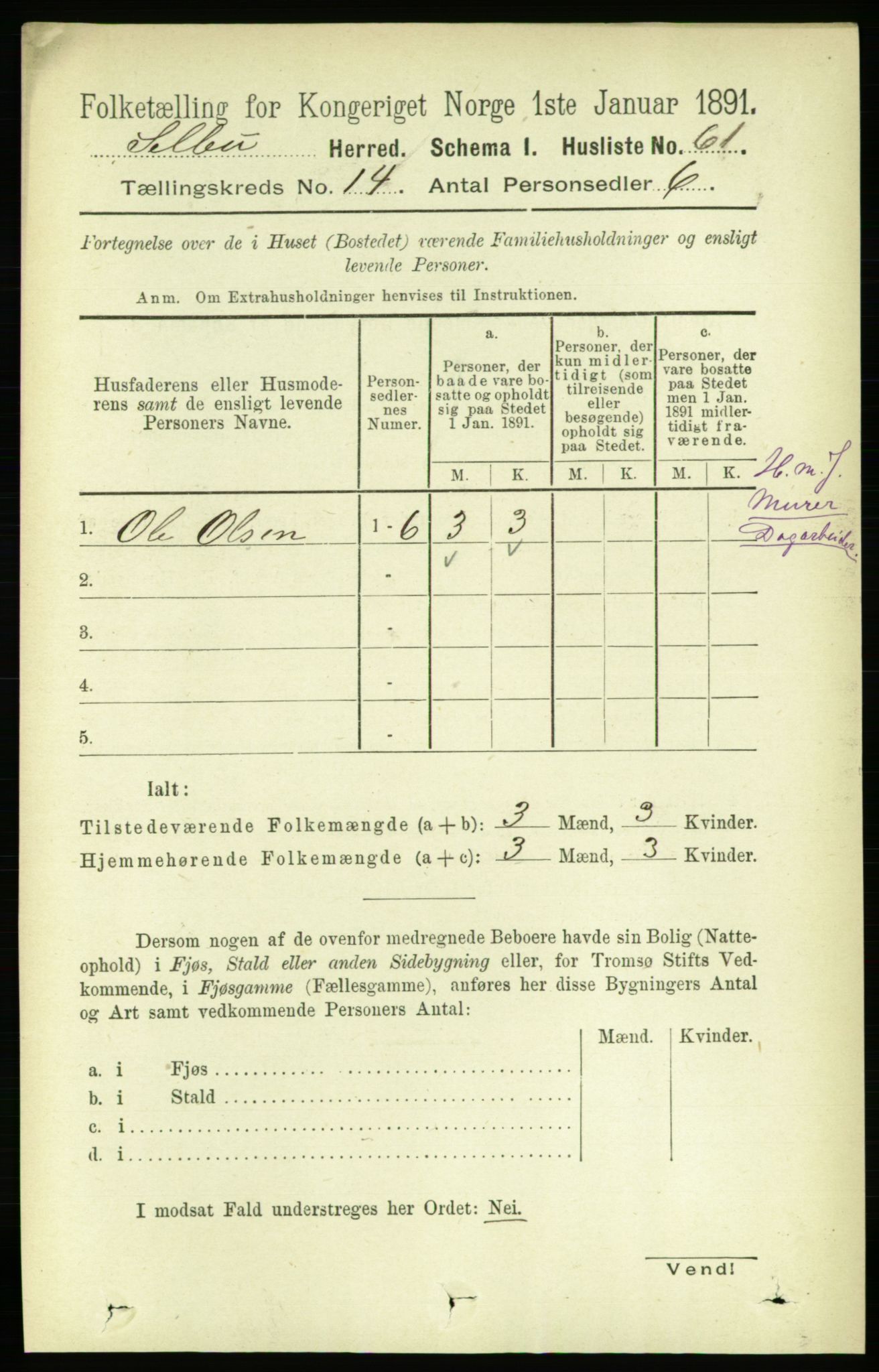 RA, 1891 census for 1664 Selbu, 1891, p. 5076