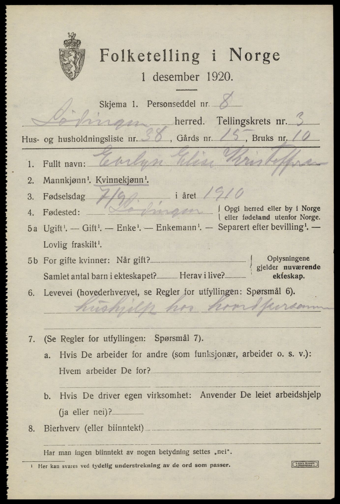 SAT, 1920 census for Lødingen, 1920, p. 2583