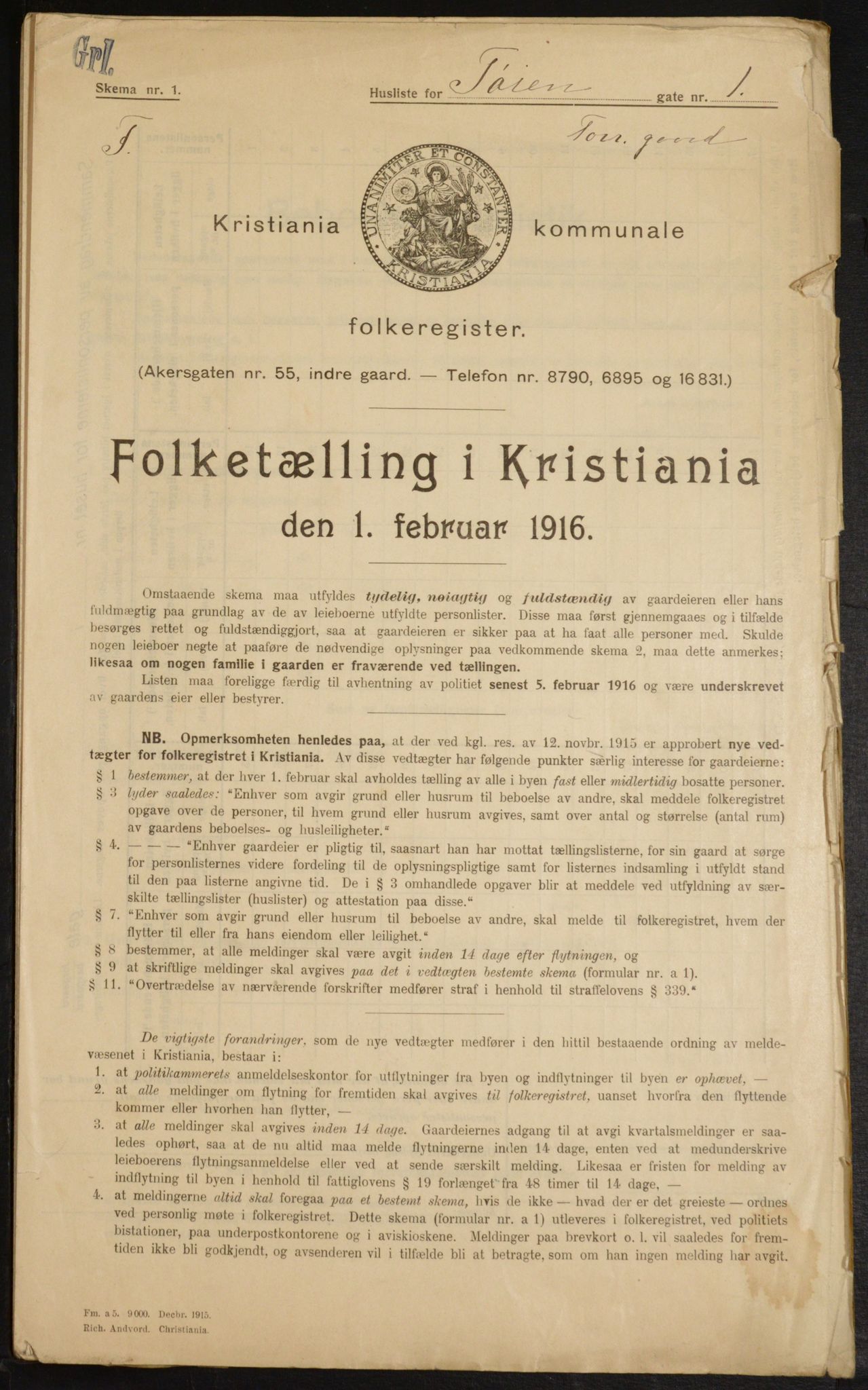 OBA, Municipal Census 1916 for Kristiania, 1916, p. 120667