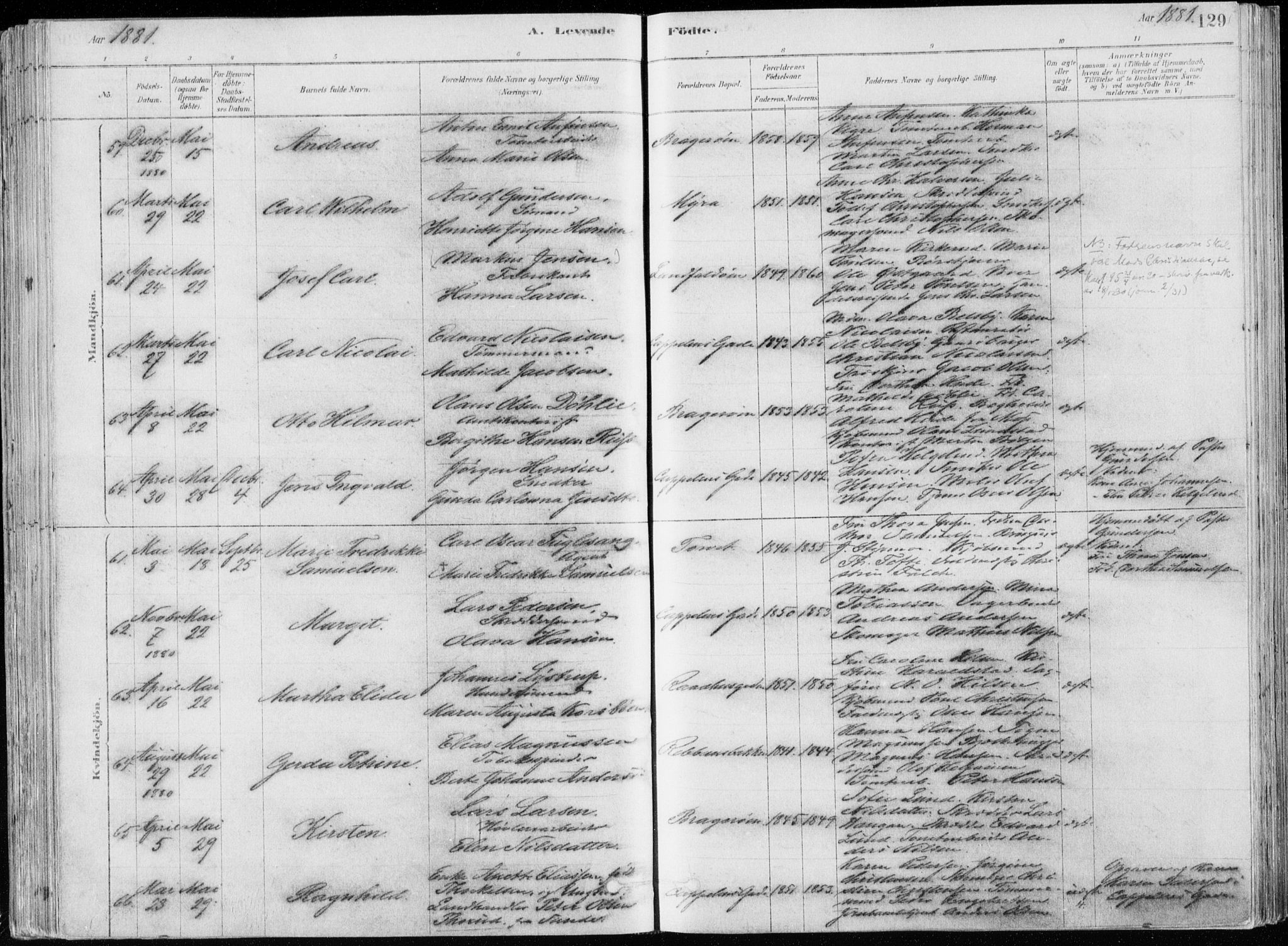 Bragernes kirkebøker, AV/SAKO-A-6/F/Fb/L0006a: Parish register (official) no. II 6A, 1878-1885, p. 129